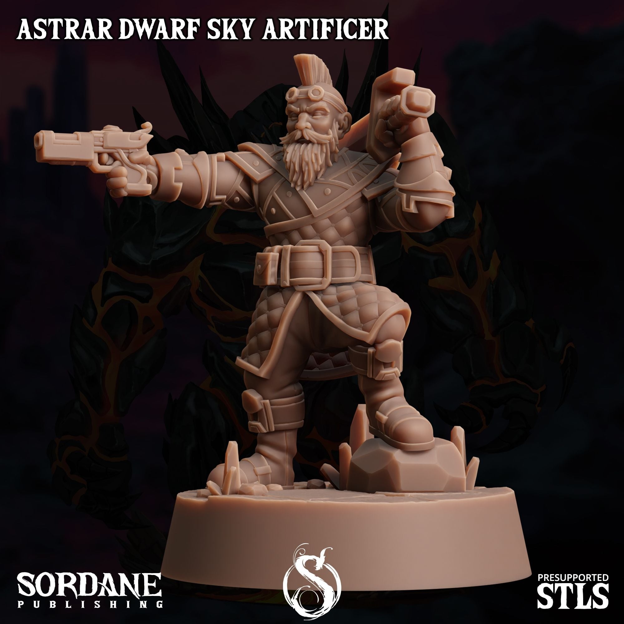 Astrar (Sky Dwarf) Artificer -  3d Printed Miniature Sculpted by Sordane Publishing