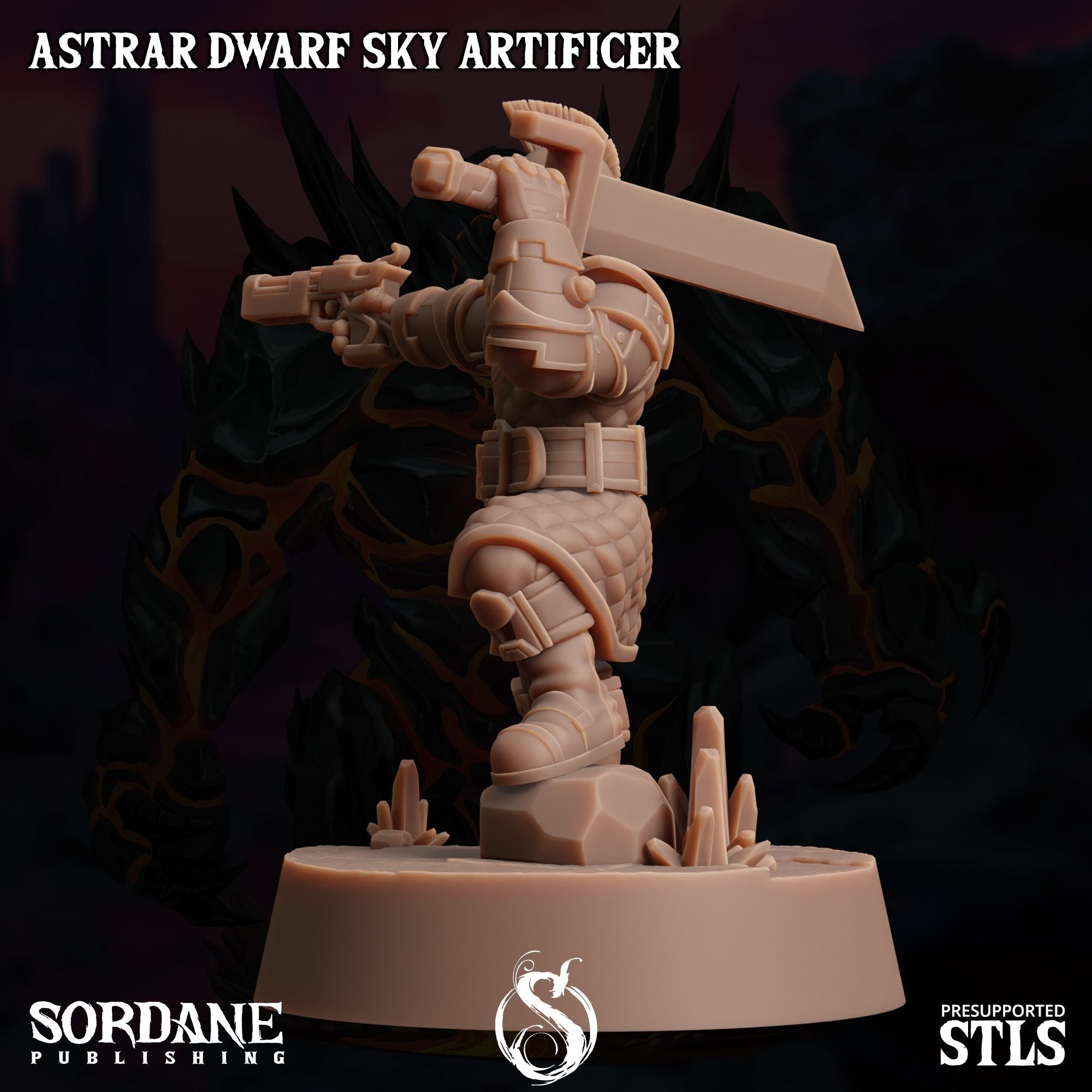 Astrar (Sky Dwarf) Artificer -  3d Printed Miniature Sculpted by Sordane Publishing
