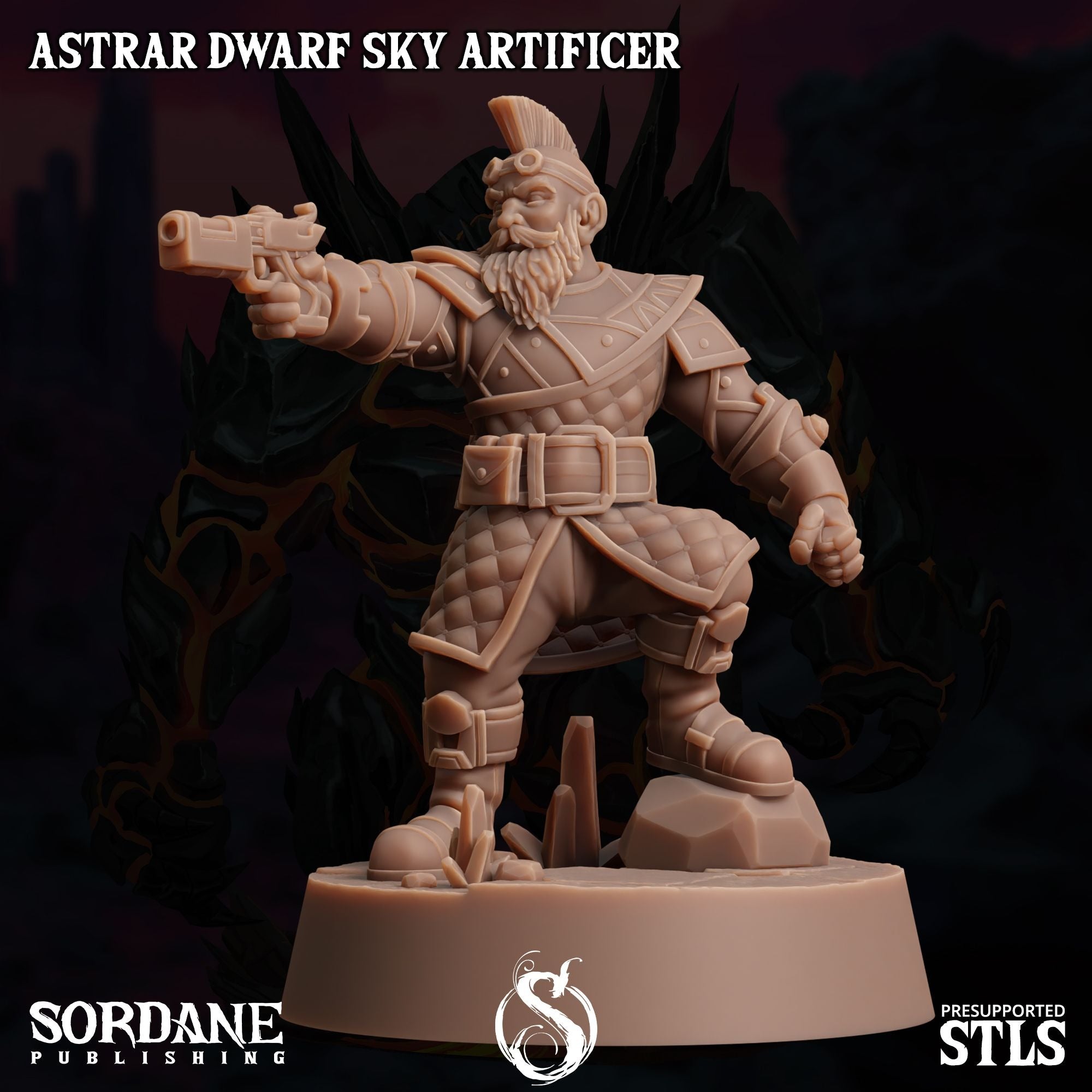Astrar (Sky Dwarf) Artificer -  3d Printed Miniature Sculpted by Sordane Publishing