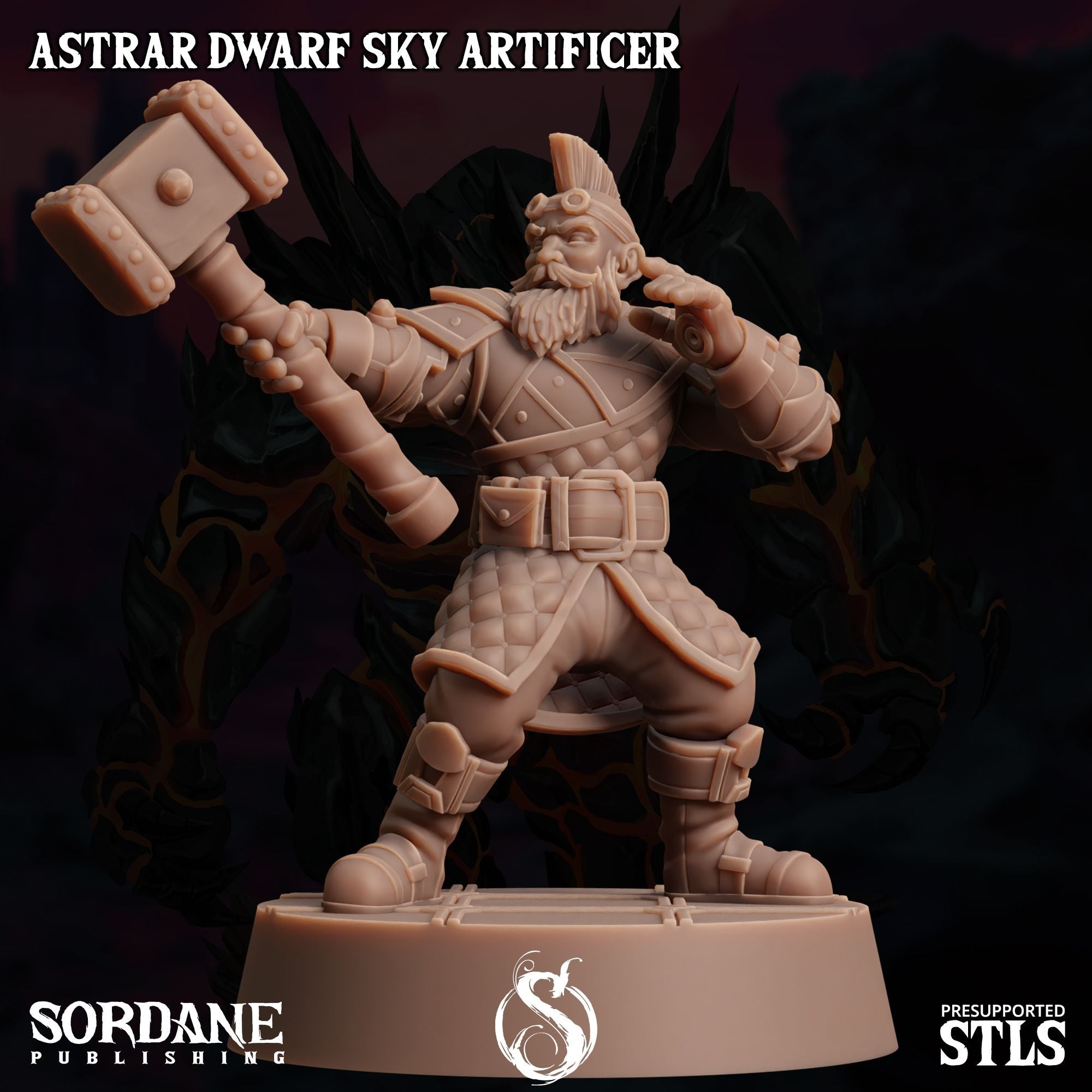 Astrar (Sky Dwarf) Artificer -  3d Printed Miniature Sculpted by Sordane Publishing
