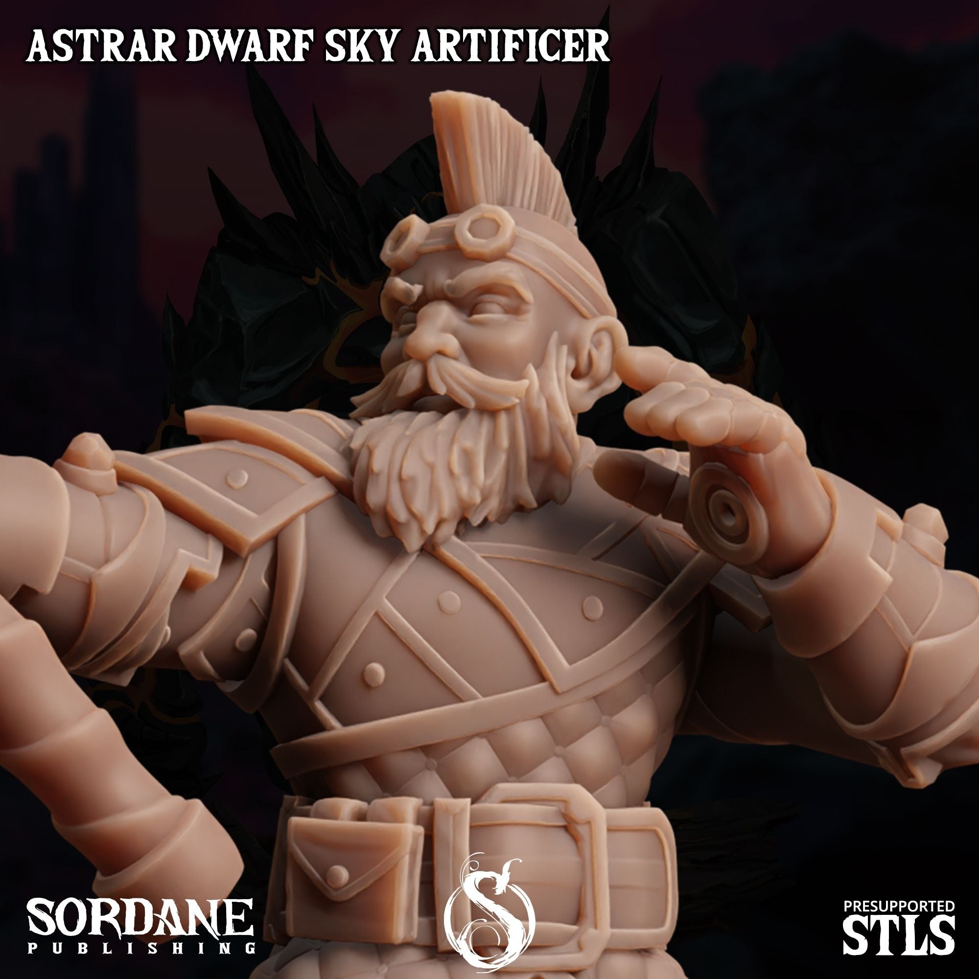 Astrar (Sky Dwarf) Artificer -  3d Printed Miniature Sculpted by Sordane Publishing