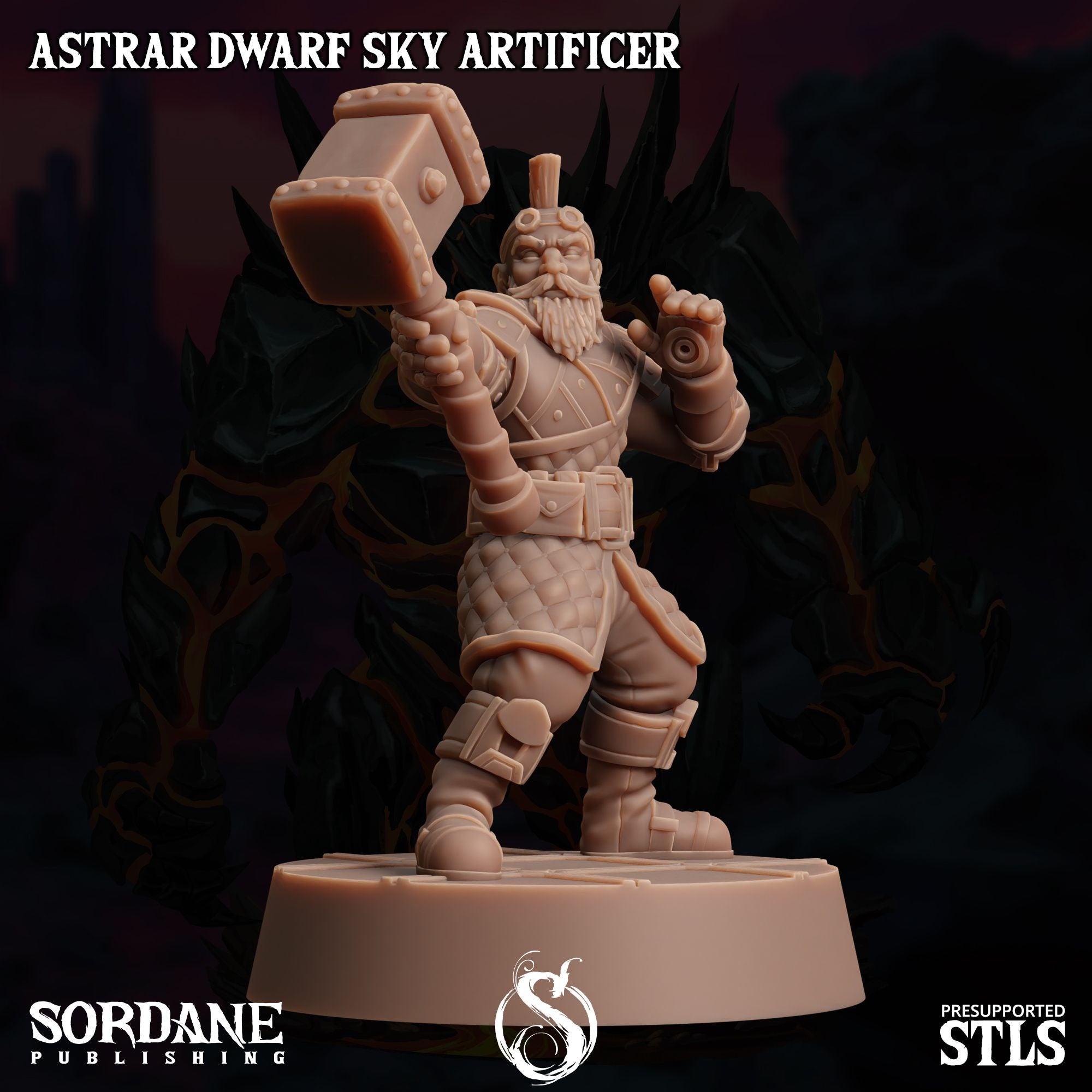 Astrar (Sky Dwarf) Artificer -  3d Printed Miniature Sculpted by Sordane Publishing