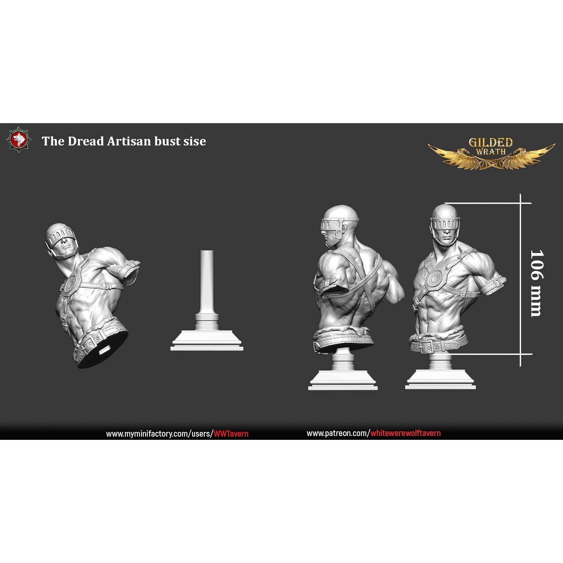 The Dread Artisan BUST - Gilded Wrath - 3d Printed Miniature Sculpted by White Werewolf Tavern