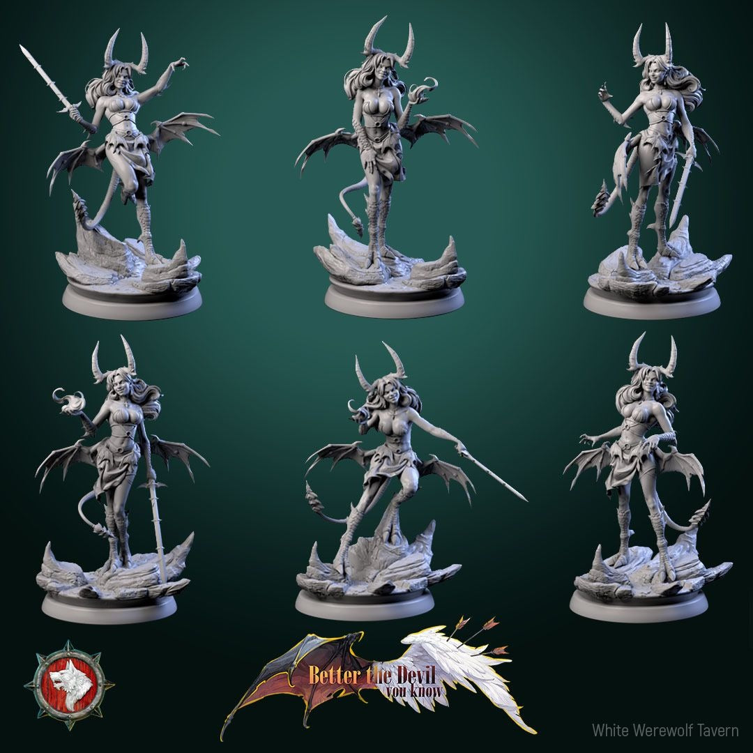 Darkheart Dames - Better the Devil You Know - 3d Printed Miniature Sculpted by White Werewolf Tavern