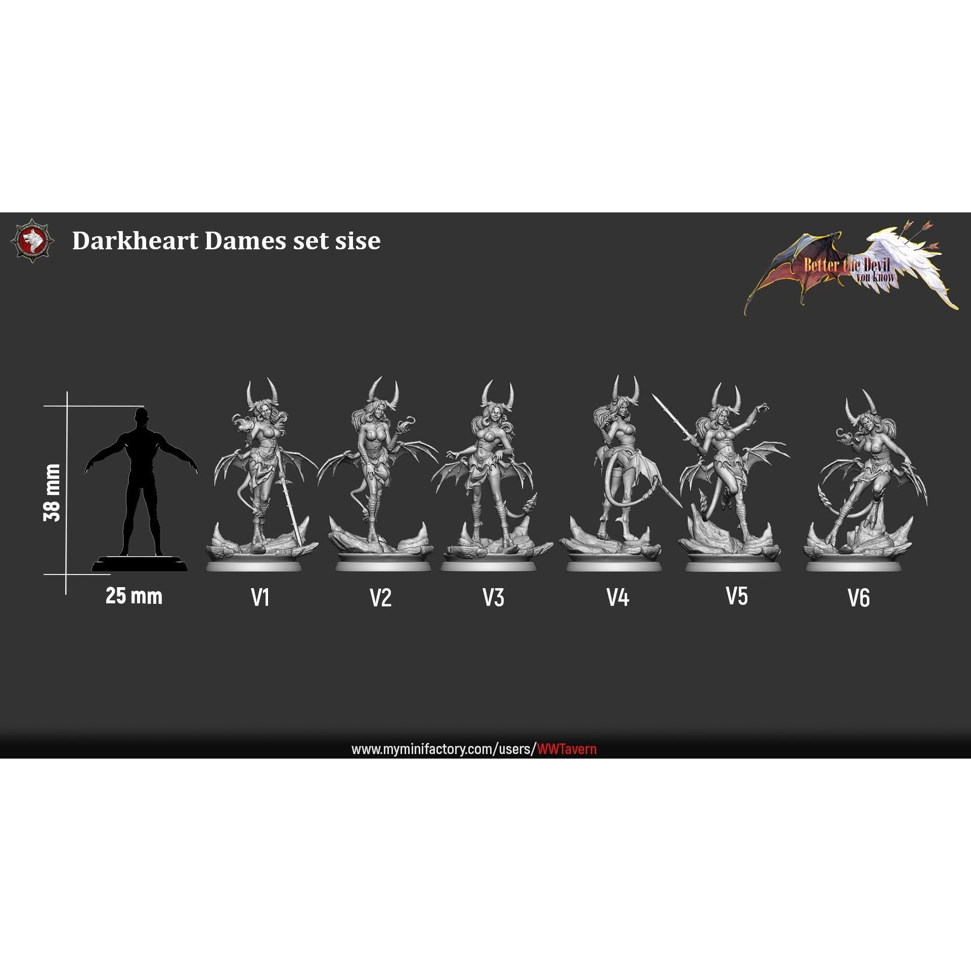 Darkheart Dames - Better the Devil You Know - 3d Printed Miniature Sculpted by White Werewolf Tavern