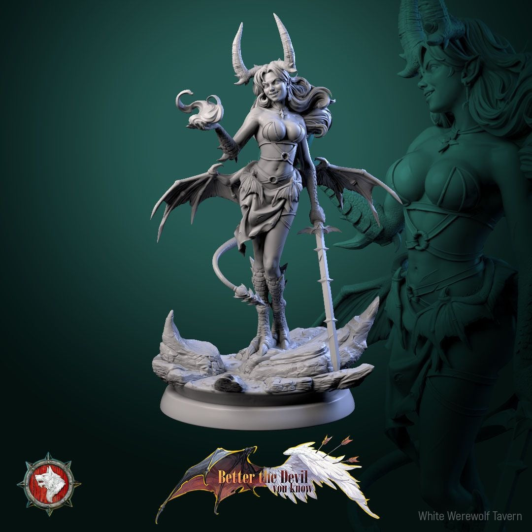 Darkheart Dames - Better the Devil You Know - 3d Printed Miniature Sculpted by White Werewolf Tavern