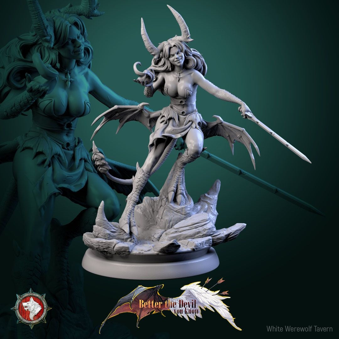 Darkheart Dames - Better the Devil You Know - 3d Printed Miniature Sculpted by White Werewolf Tavern
