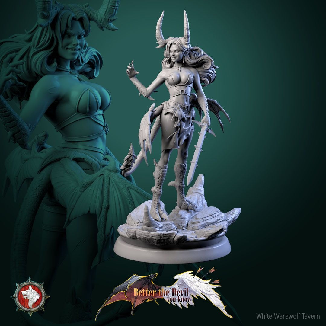 Darkheart Dames - Better the Devil You Know - 3d Printed Miniature Sculpted by White Werewolf Tavern