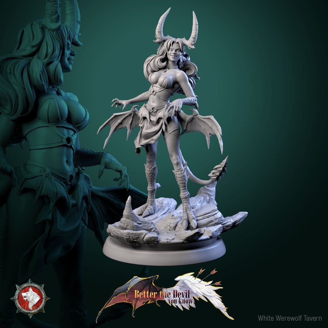 Darkheart Dames - Better the Devil You Know - 3d Printed Miniature Sculpted by White Werewolf Tavern