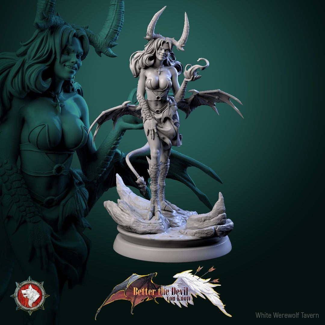Darkheart Dames - Better the Devil You Know - 3d Printed Miniature Sculpted by White Werewolf Tavern