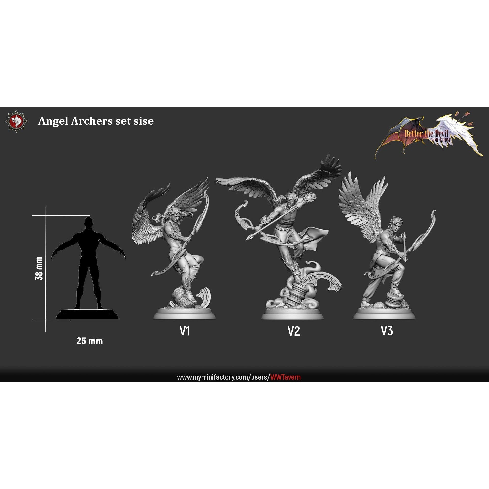 Angel Archers - Better the Devil You Know - 3d Printed Miniature Sculpted by White Werewolf Tavern