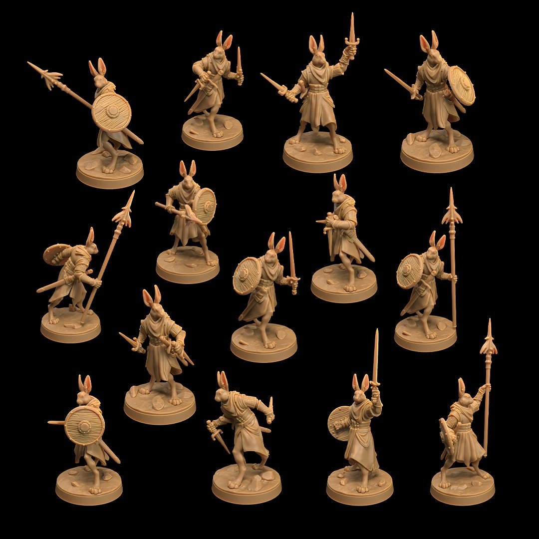Rabbitfolk Soldiers - Rise of the Farmomancer - 3d Printed Miniatures Sculpted by Dragon Trappers Lodge