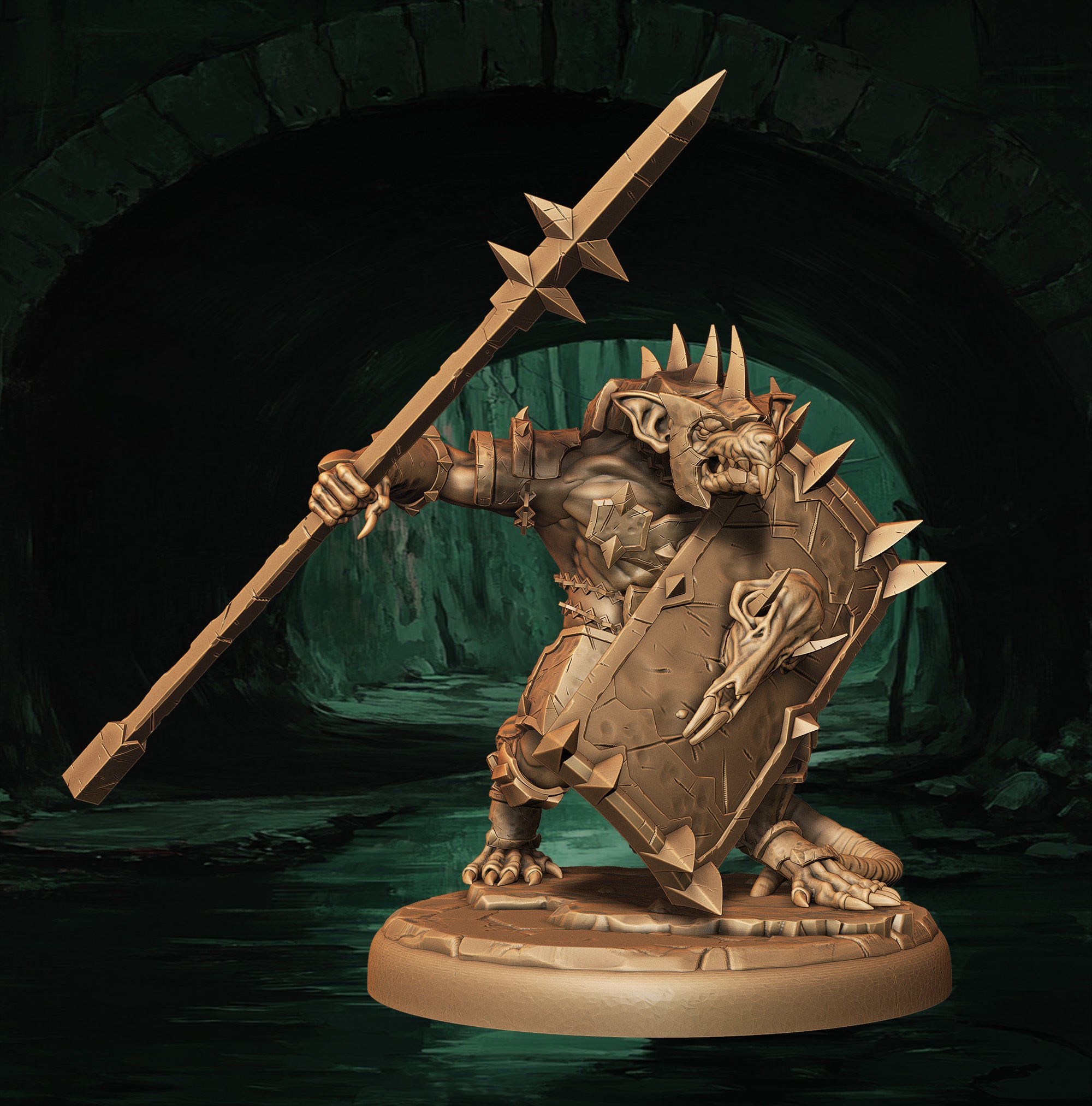 a statue of a demon holding a sword and shield