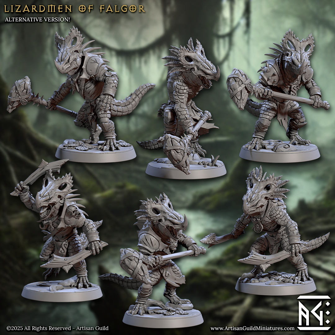 a set of six miniature figurines of a creature