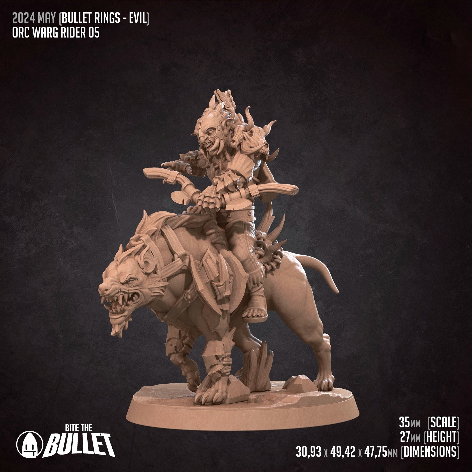 Orc Warg Riders - Bullet Rings: Evil- 3d Printed Miniature sculpted by Bite the Bullet