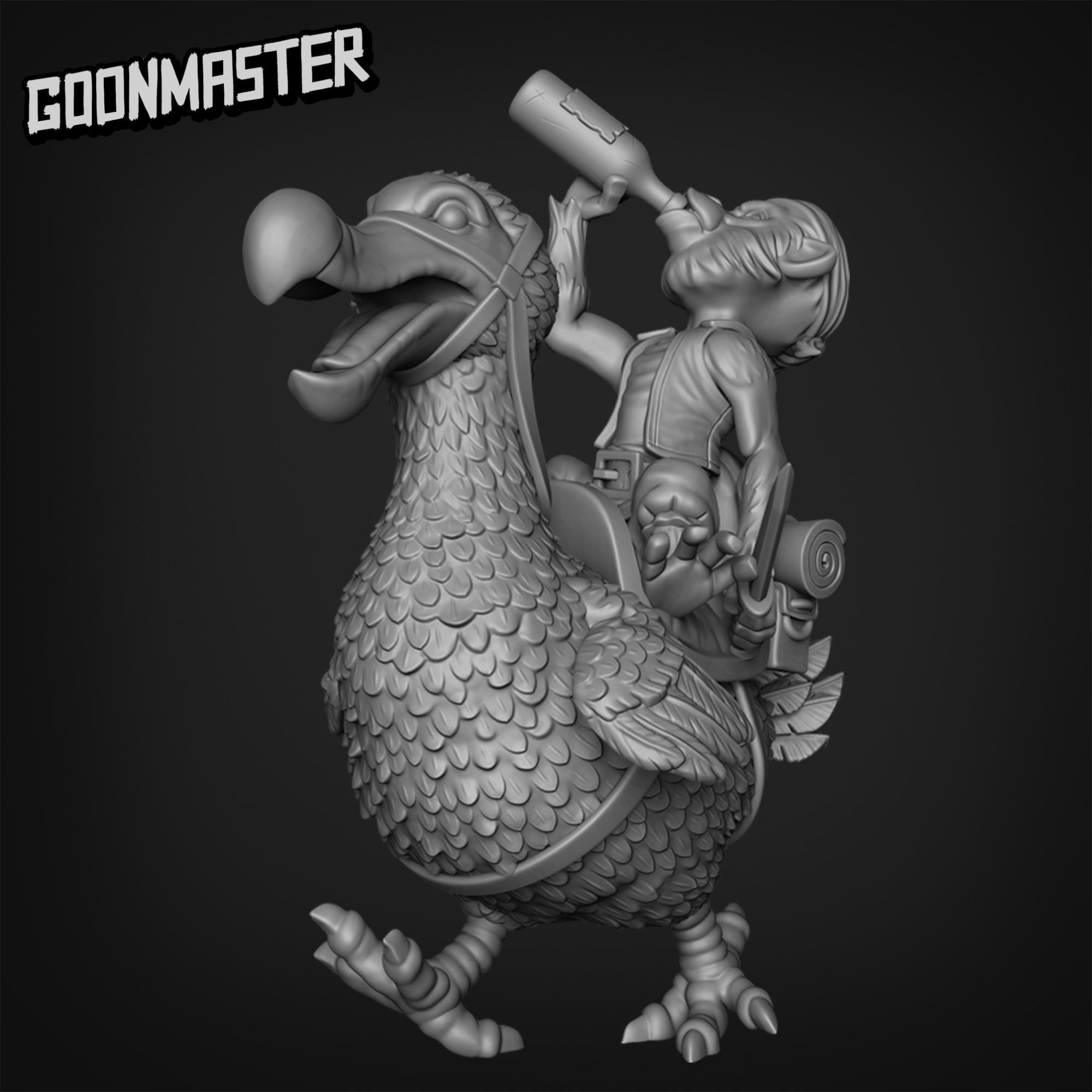 Monkey Pirate on Dodo Mount - 3d Printed Miniature Sculpted by Goon Master Games