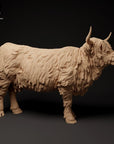 Highland Cow - 3d Printed 1/24 Scale Miniature by Animal Den