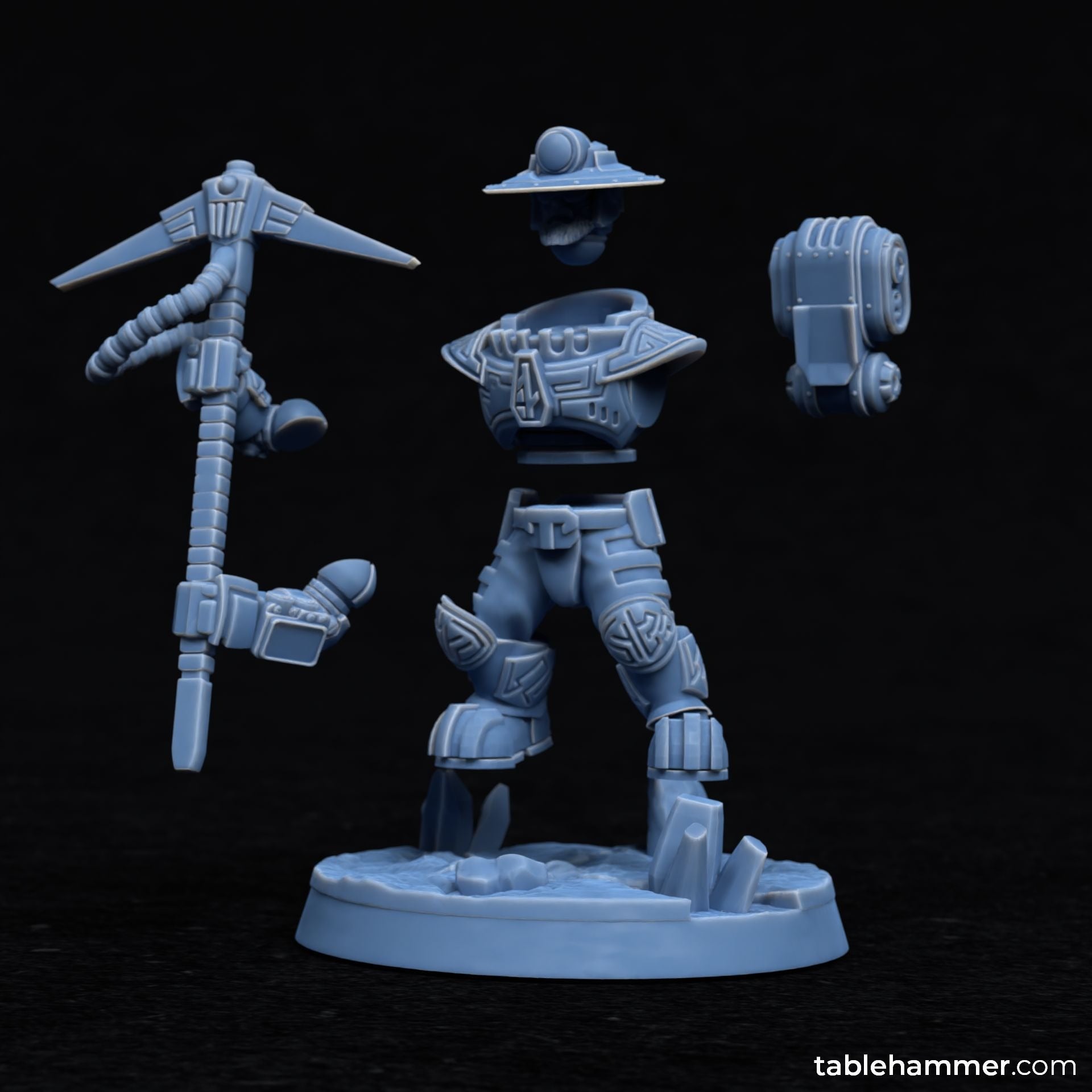 Mining Crew (Space Dwarf Miners with Pickaxes) - 3d Printed Miniature sculpted by Tablehammer