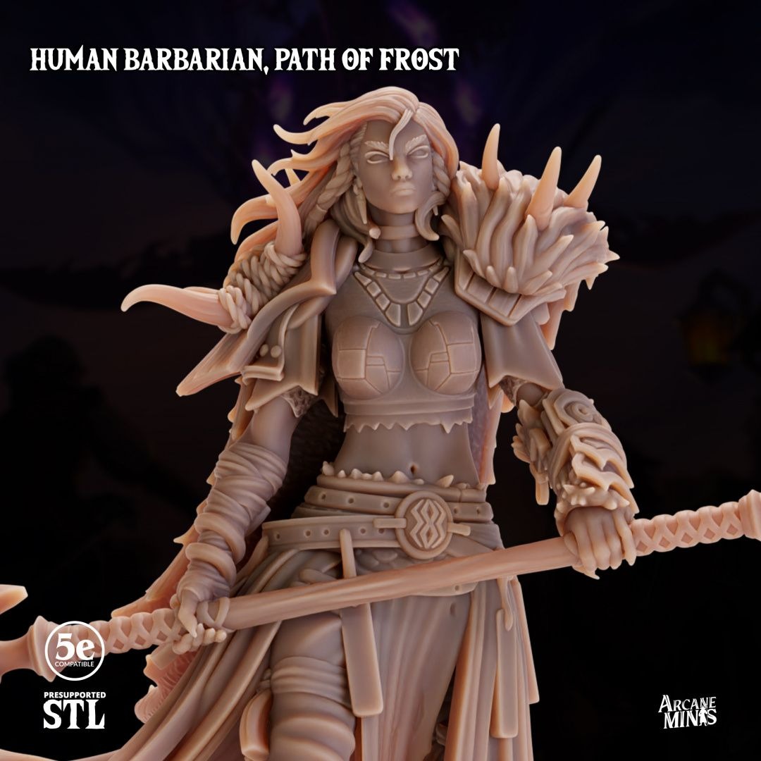 Human Path of Frost Barbarian - 3d Printed Miniature by Arcane Minis