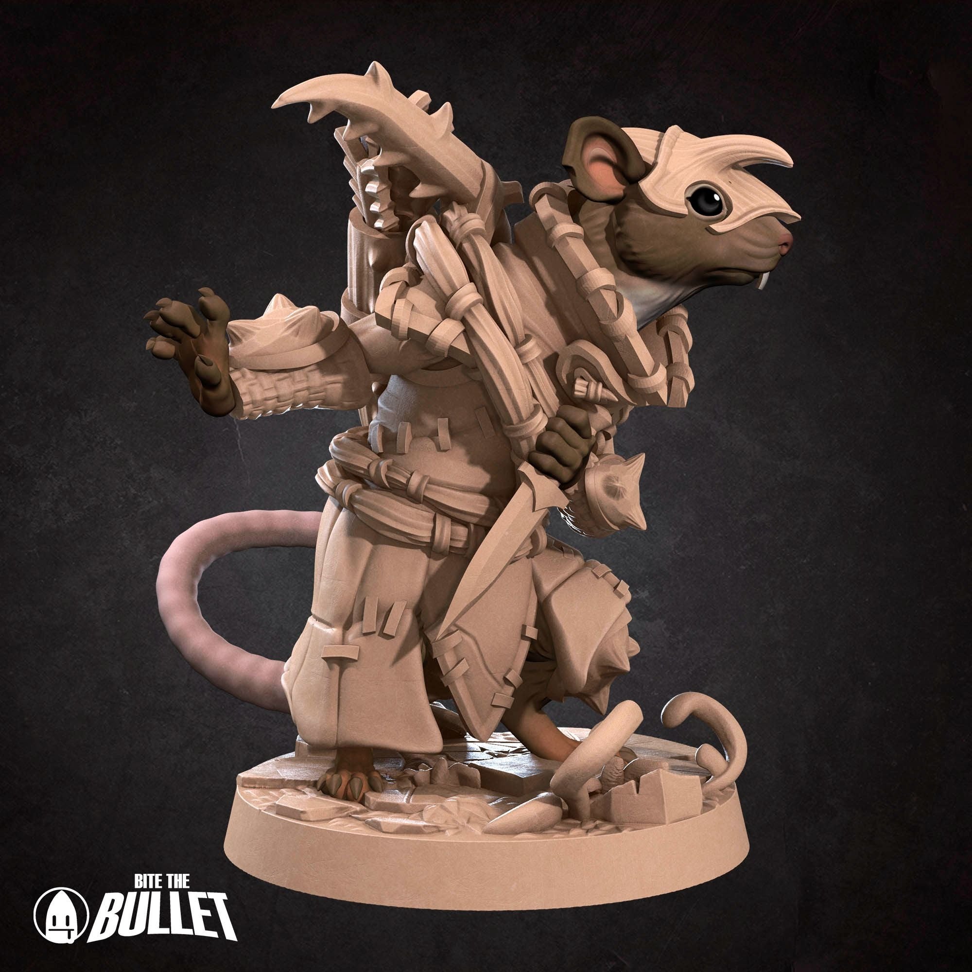 Ratfolk Hunter - Grove Haven - 3d Printed Miniature sculpted by Bite the Bullet