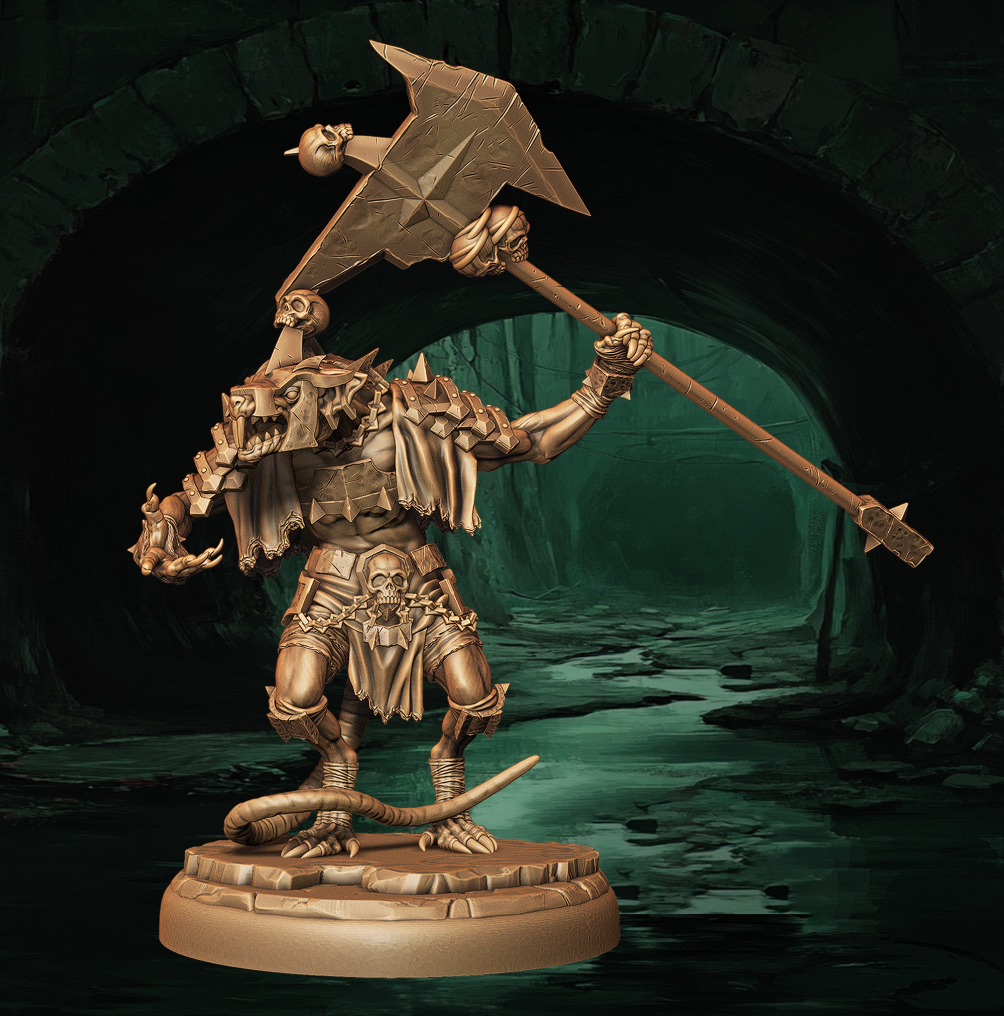 a statue of a man holding a giant axe