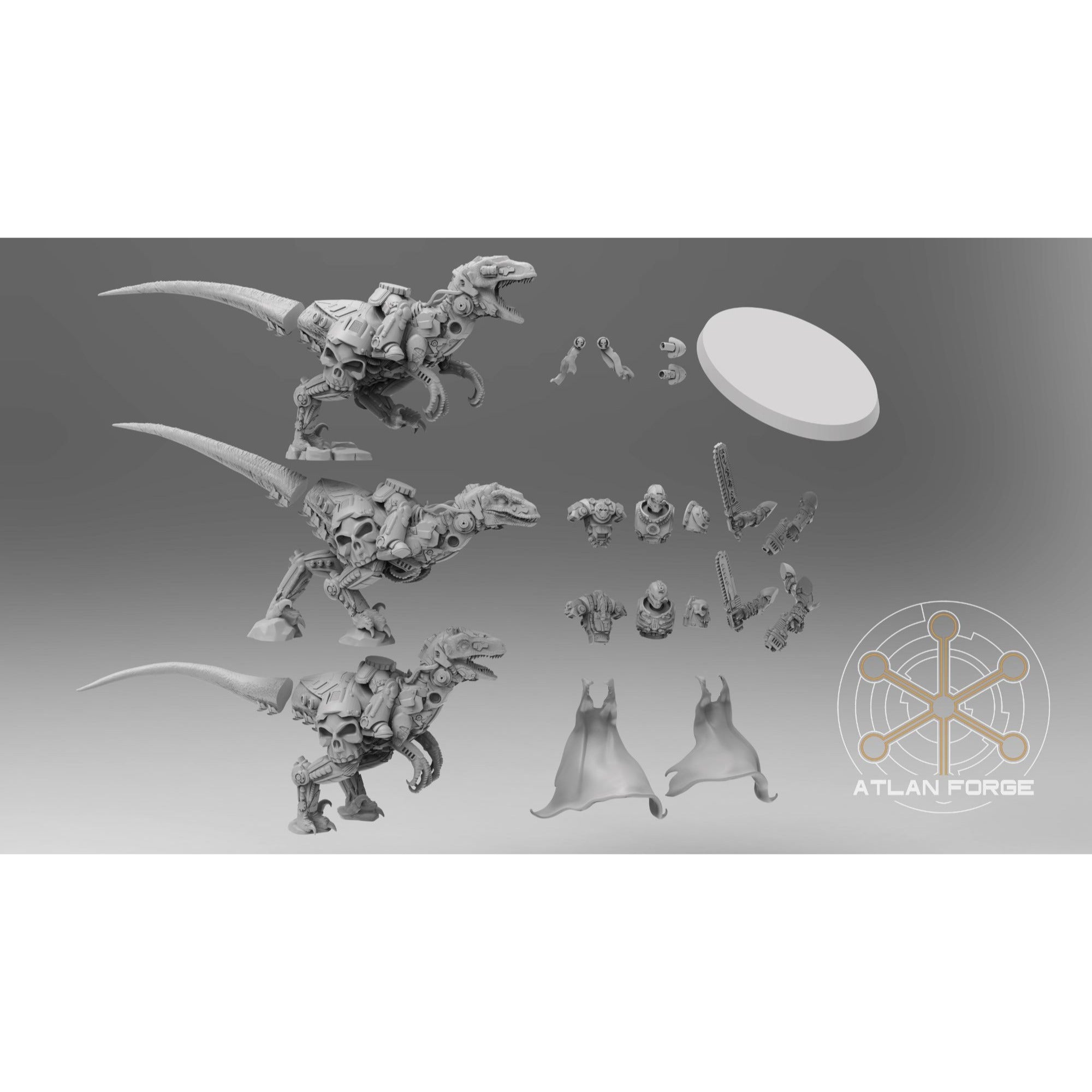 Cyber Velociraptor Riders - 3 Model Modular Unit 3d Printed Miniature by Atlan Forge