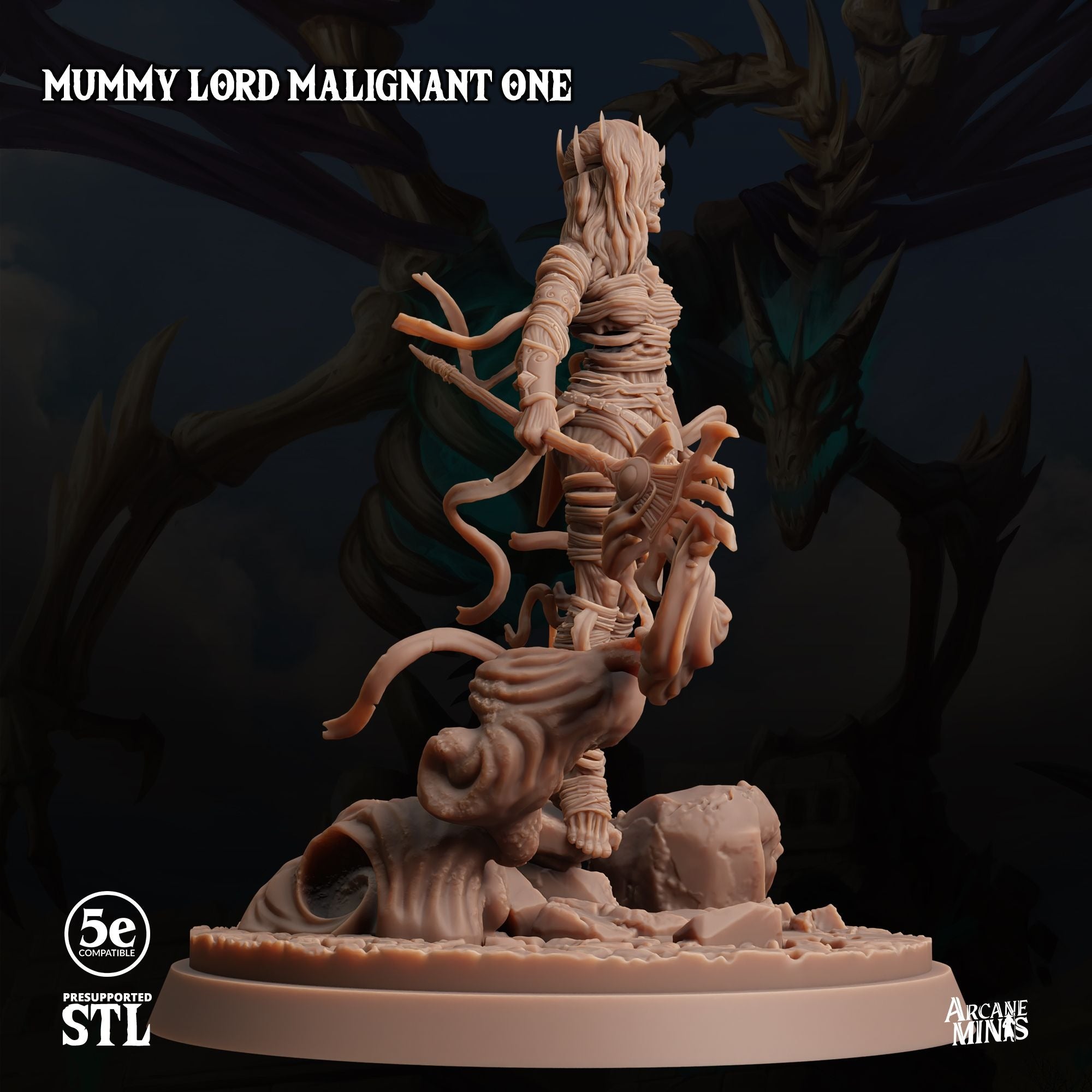 Mummy Lord, Malignant One - Tomb of Extinction - 3d Printed Miniature by Arcane Minis