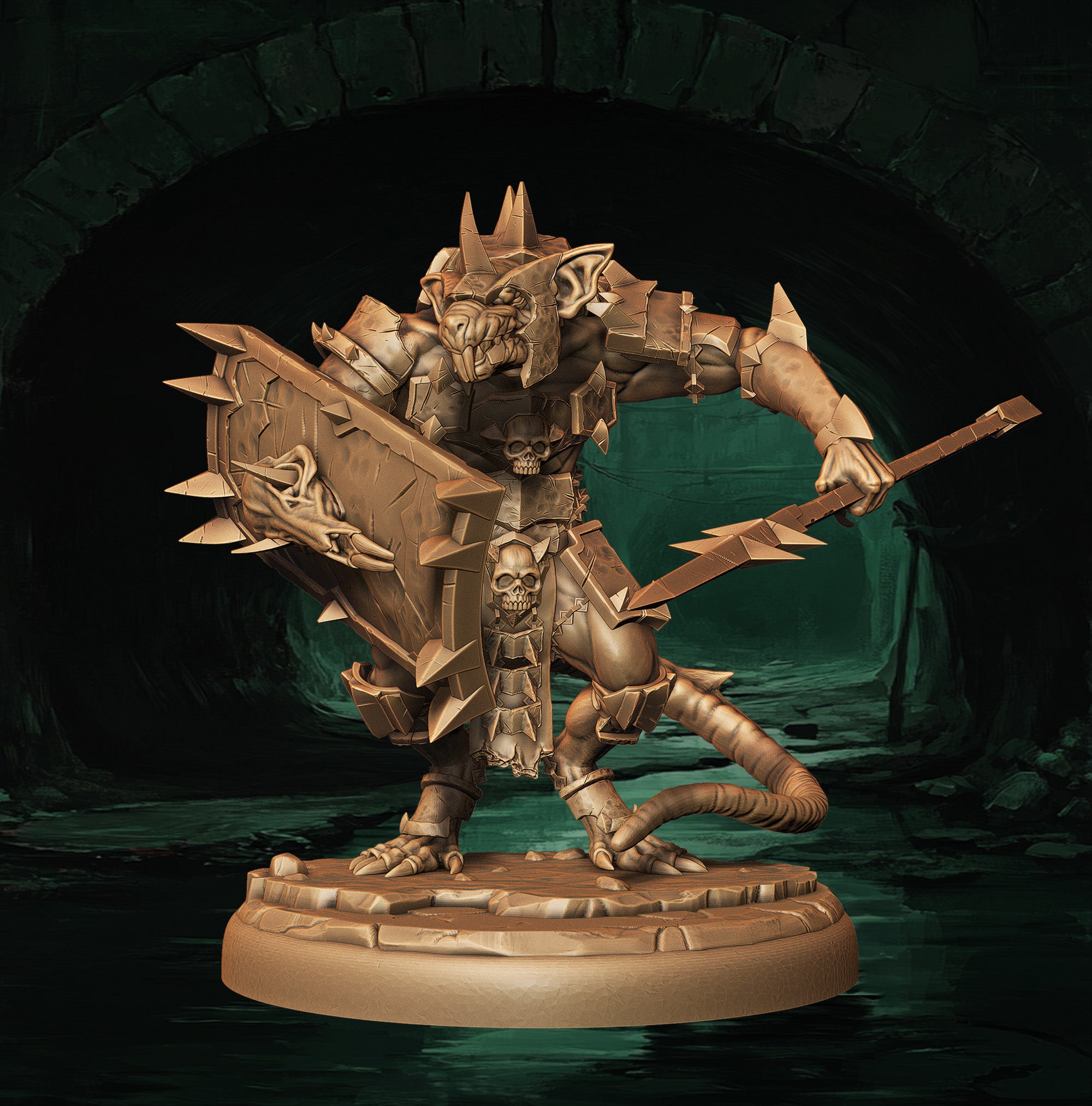 a statue of a demon holding a sword