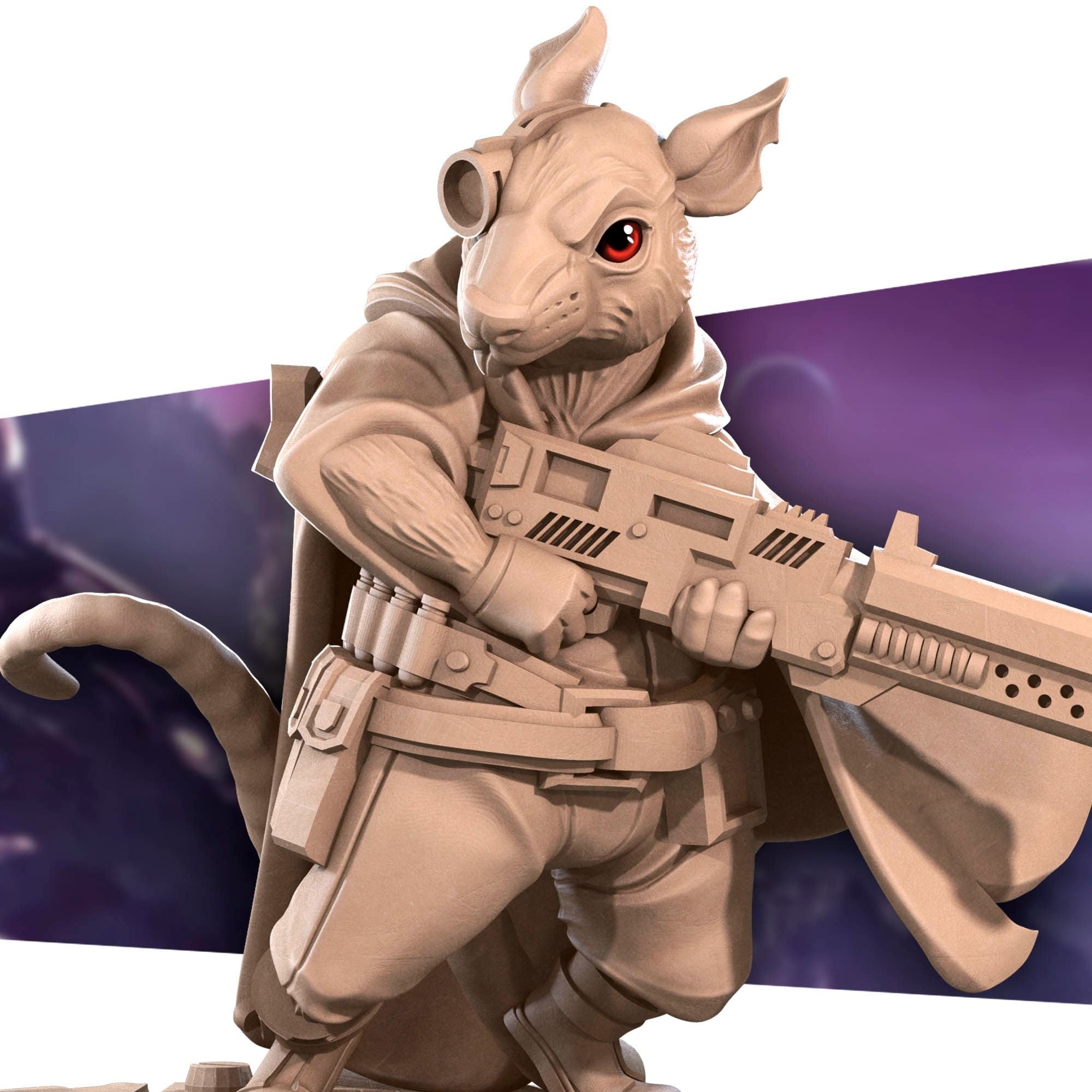 Space Ratfolk Soldier - Bullet Galaxy - 3d Printed Miniature sculpted by Bite the Bullet