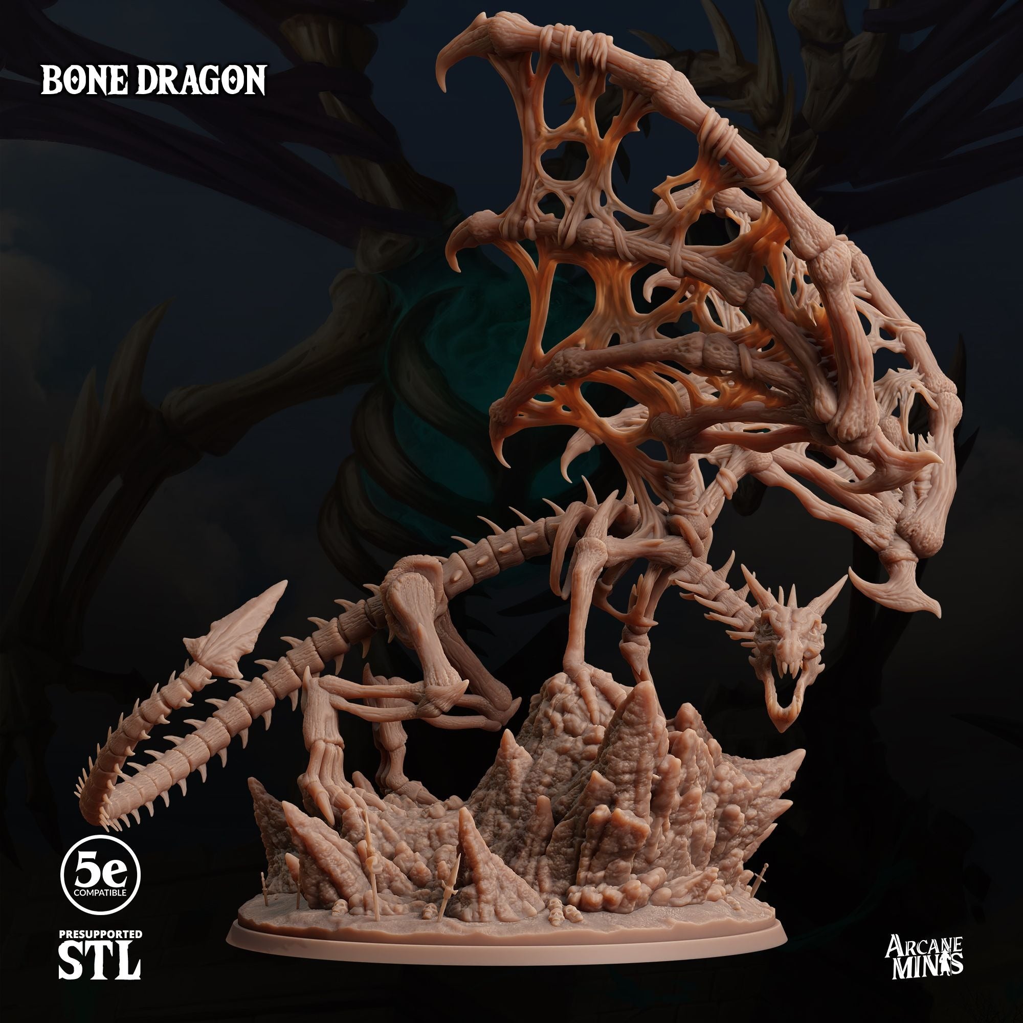 Bone Dragon - Tomb of Extinction - 3d Printed Miniature by Arcane Minis