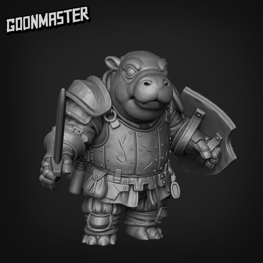 Tiny Hippo Knights - 3d Printed Miniature Sculpted by Goon Master Games