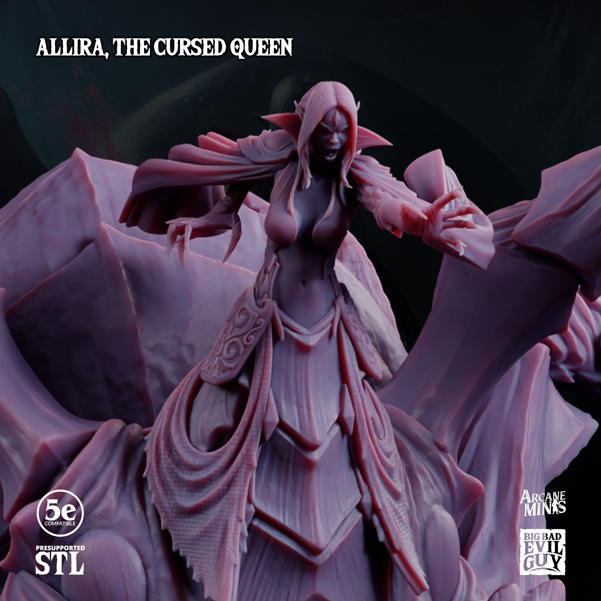 Allira the Cursed Queen - 3d Printed Miniature by Big Bad Evil Guys