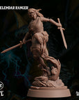 a female character wielding a sword, standing on a pedestal, and holding a shield.