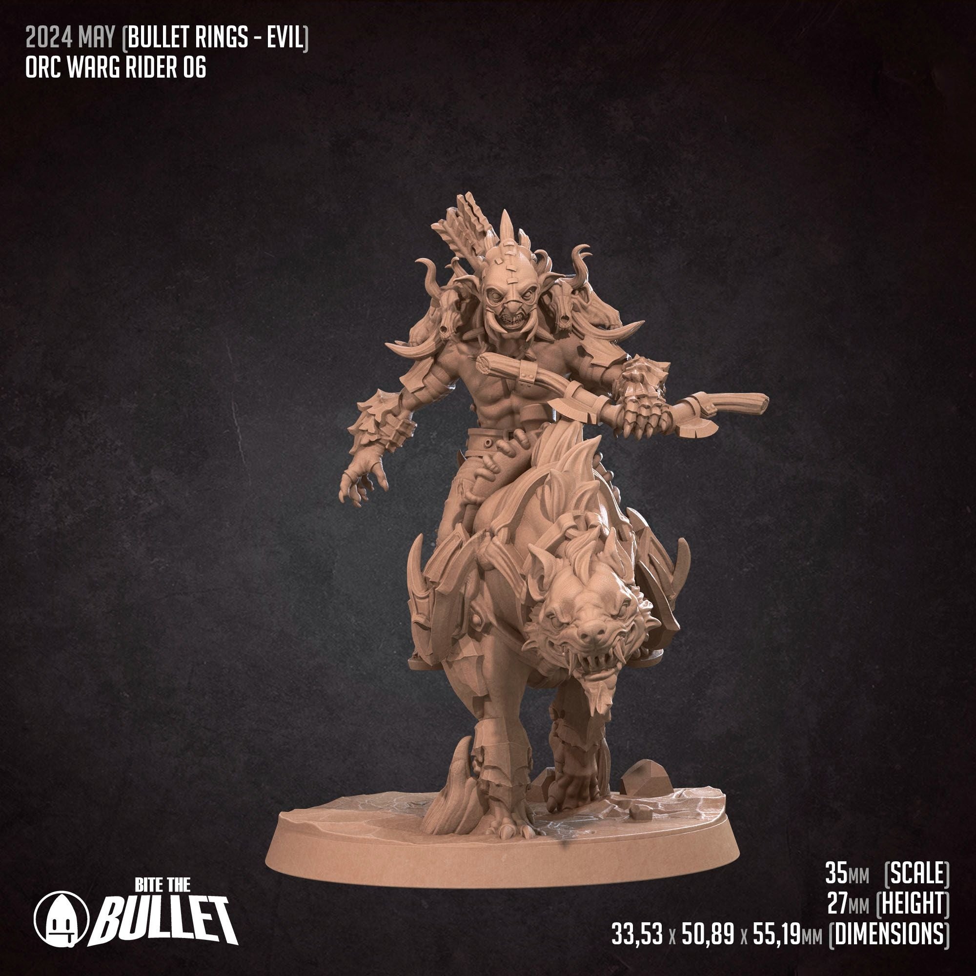 Orc Warg Riders - Bullet Rings: Evil- 3d Printed Miniature sculpted by Bite the Bullet