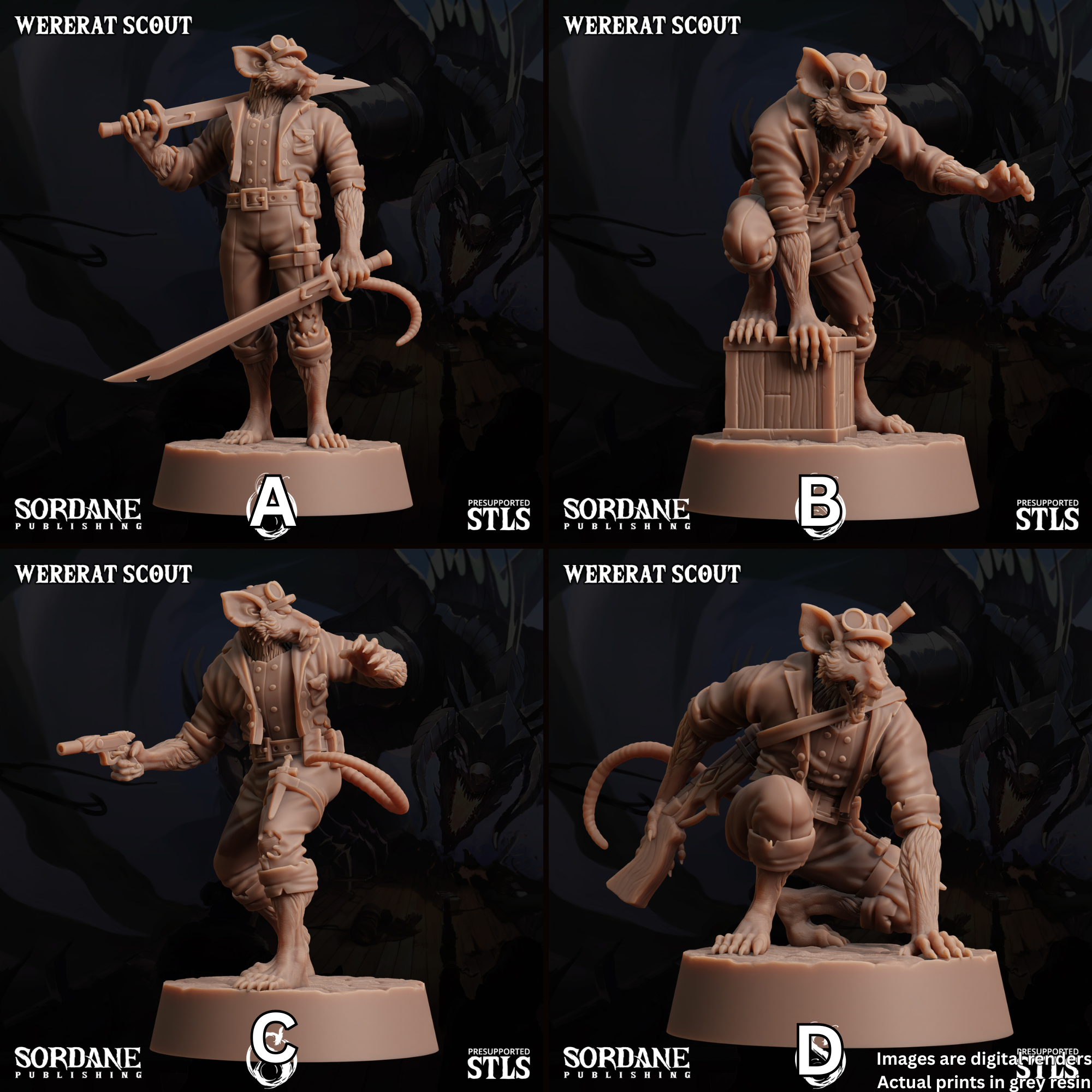 four pictures of a statue of a man with a sword