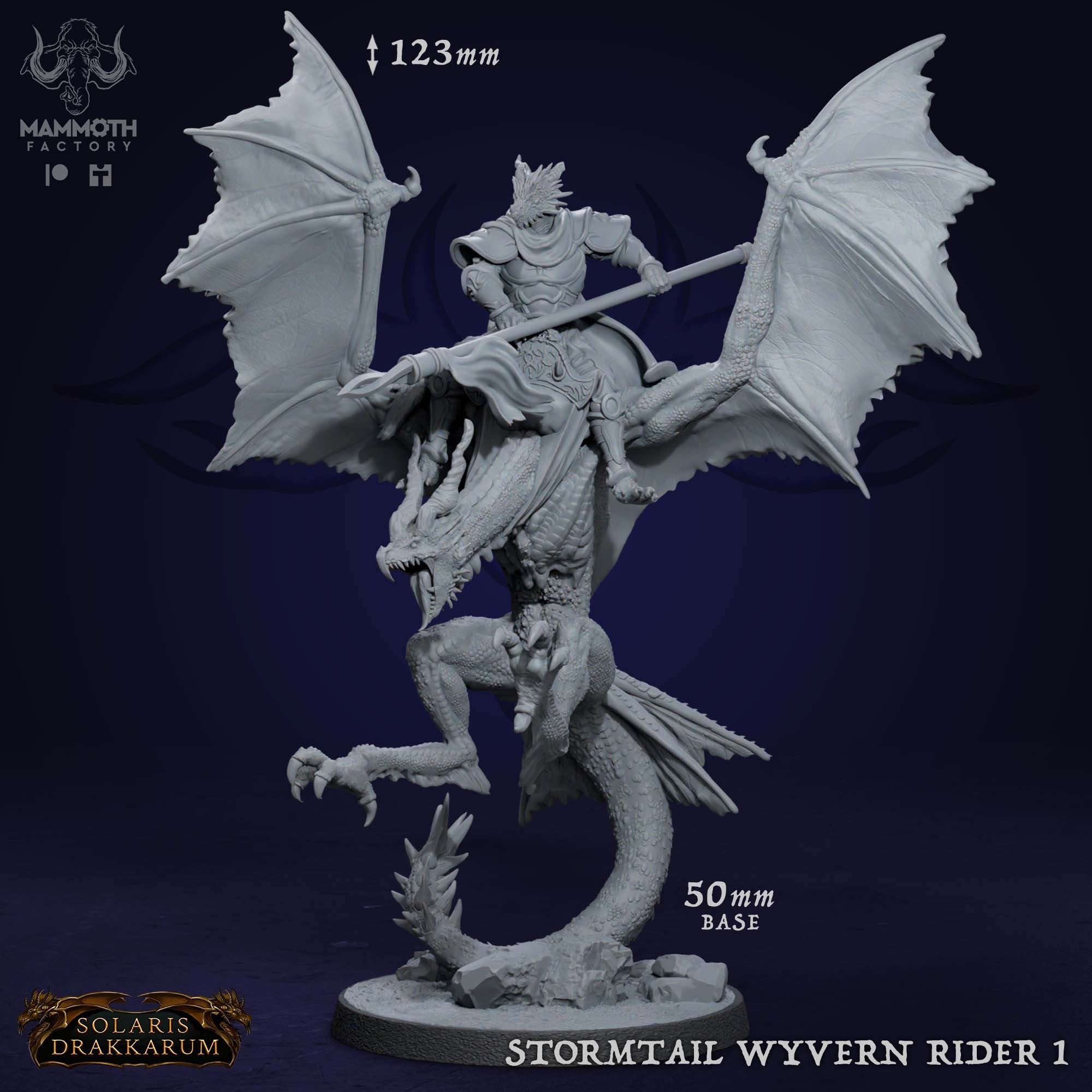 Stormtail Wyvern Rider - 3d Printed Miniature by Mammoth Factory ...