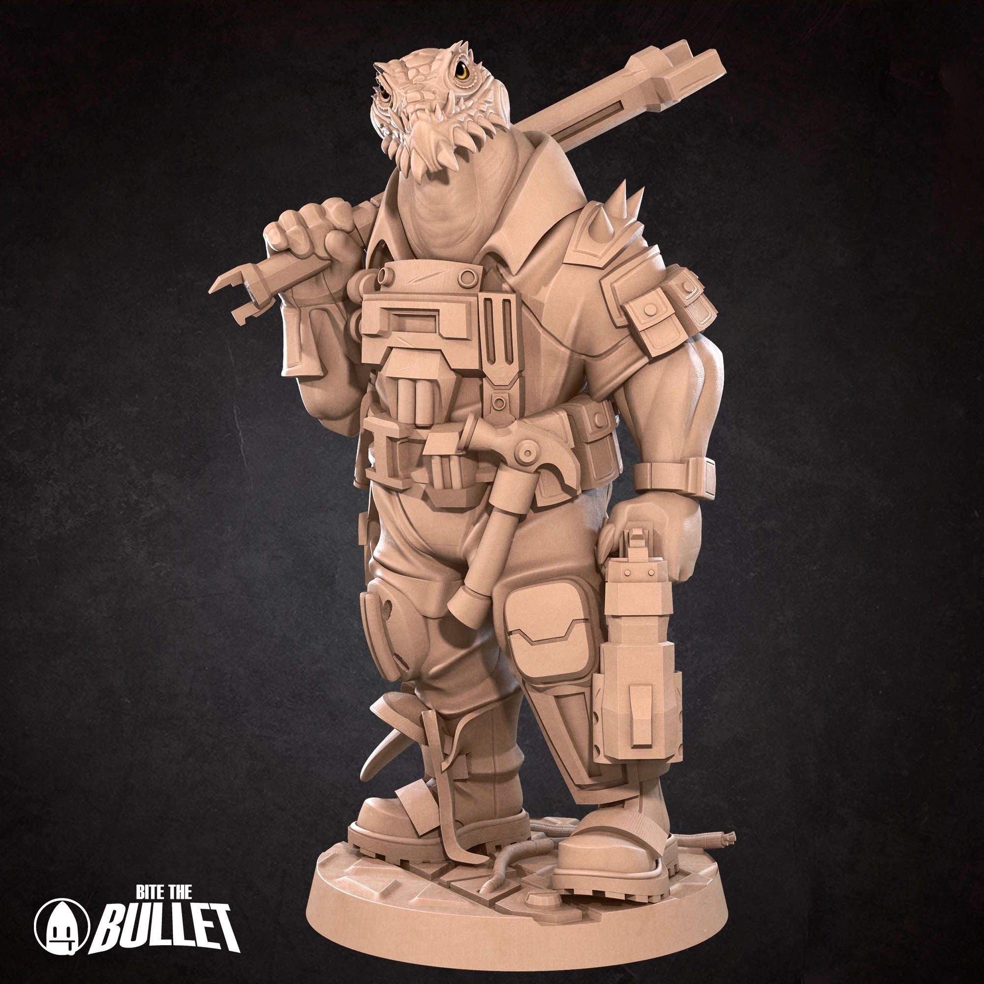 Space Lizard Mechanic - Bullet Galaxy - 3d Printed Miniature sculpted by Bite the Bullet