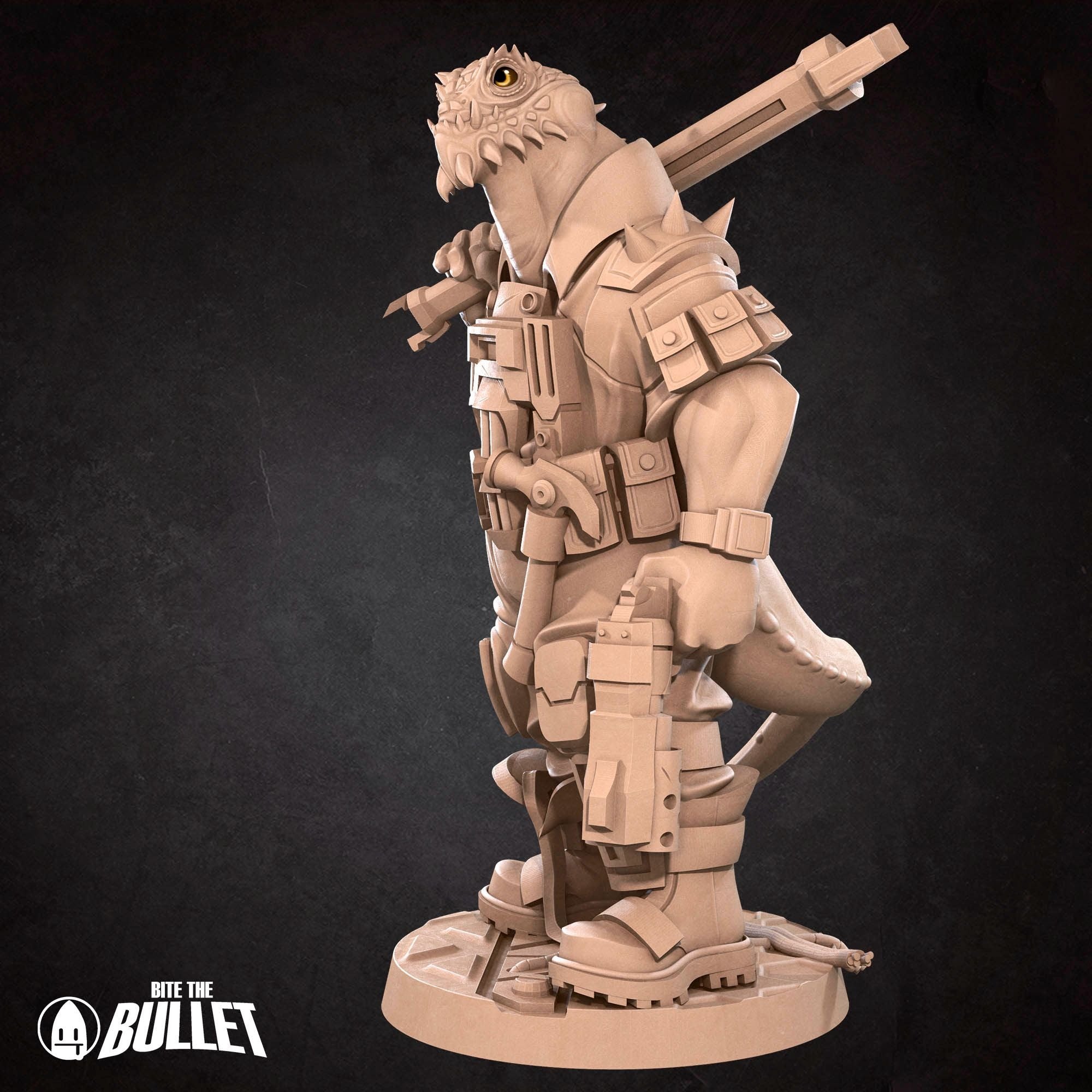 Space Lizard Mechanic - Bullet Galaxy - 3d Printed Miniature sculpted by Bite the Bullet
