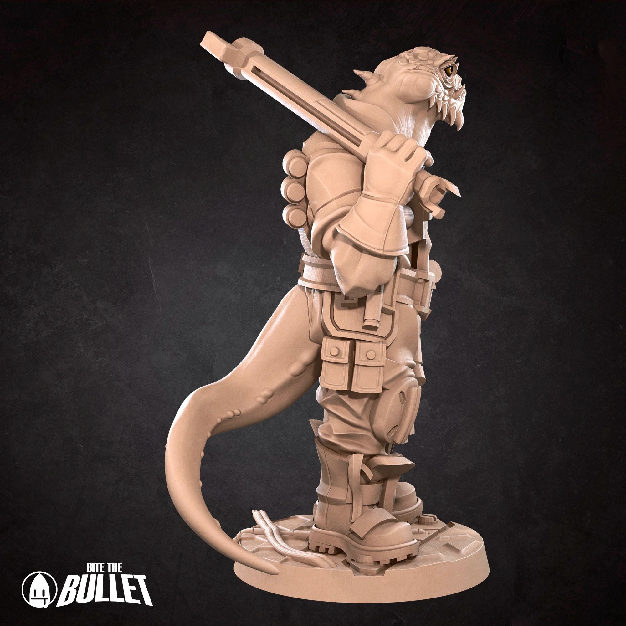 Space Lizard Mechanic - Bullet Galaxy - 3d Printed Miniature sculpted by Bite the Bullet