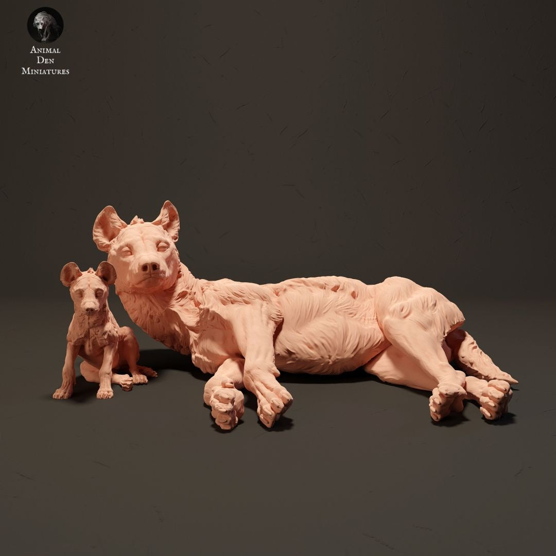 Spotted Hyenas - 3d Printed 1:24 Scale Miniature by Animal Den