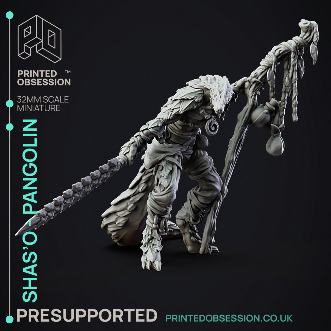 Shas'O the Shaman - Pangolin Anthro - 3d Printed Miniature by