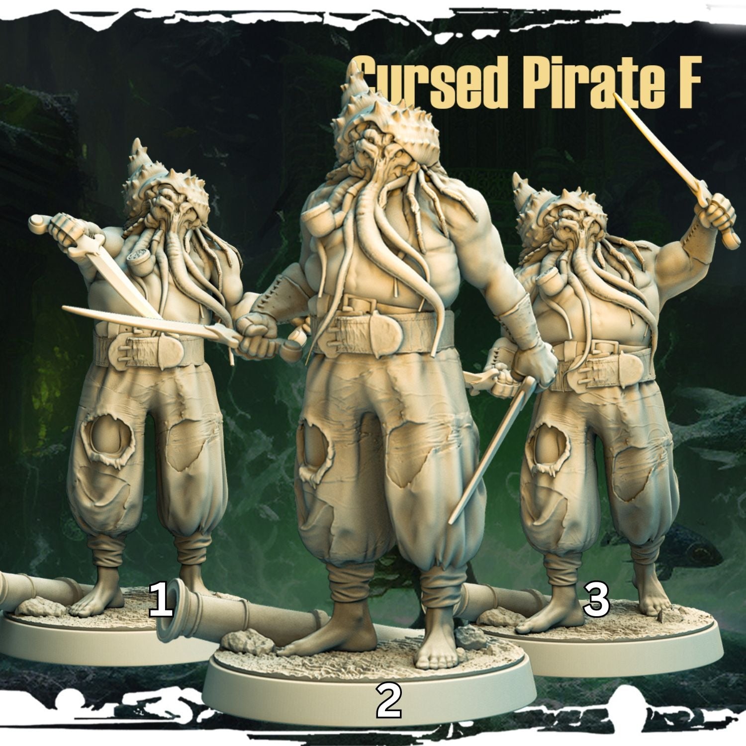 Cursed Pirates - Terror on Cursed Waters - 3d Printed Miniature Sculpted by Monolith Arts