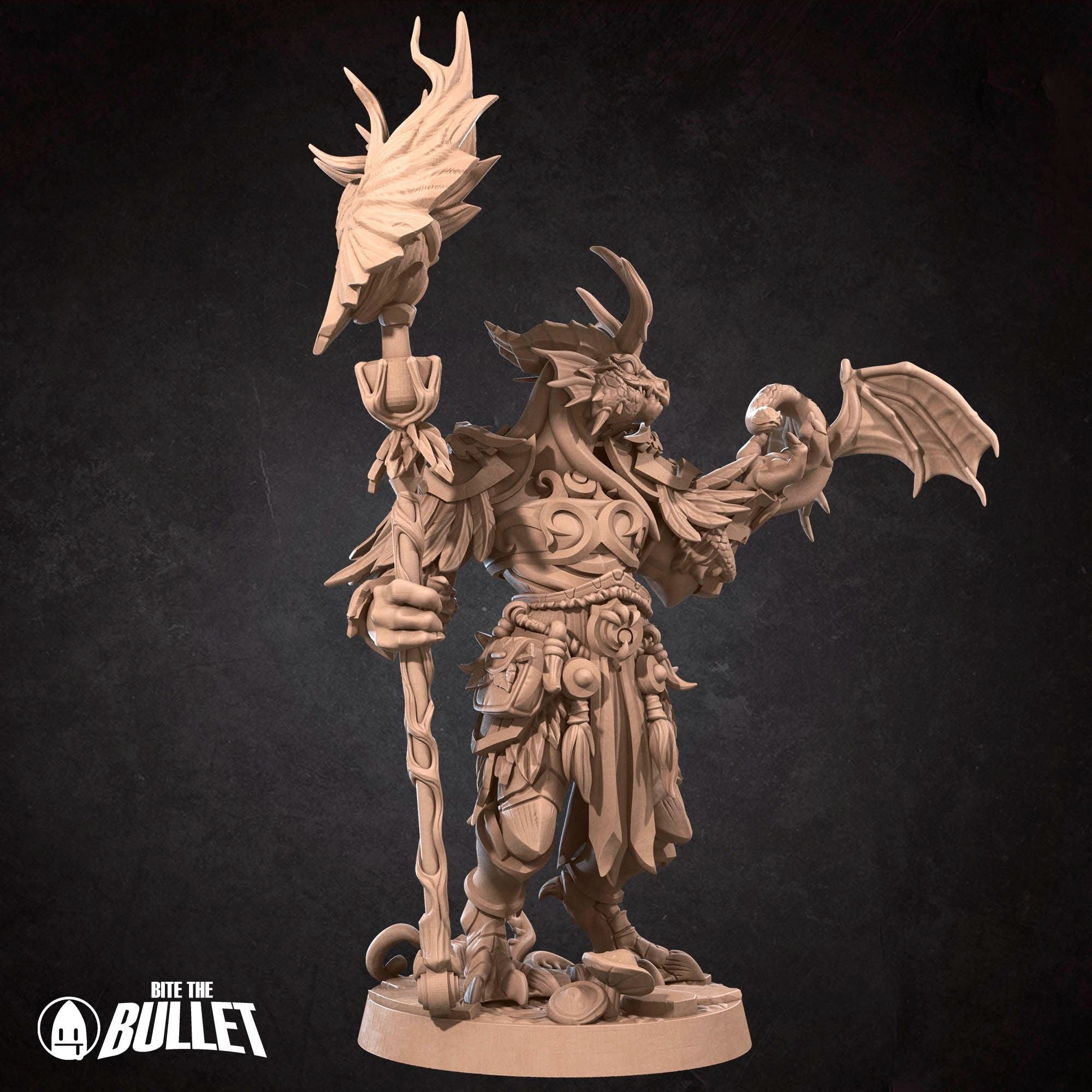 Dragonborn Druid - 3d Printed Miniature sculpted by Bite the Bullet