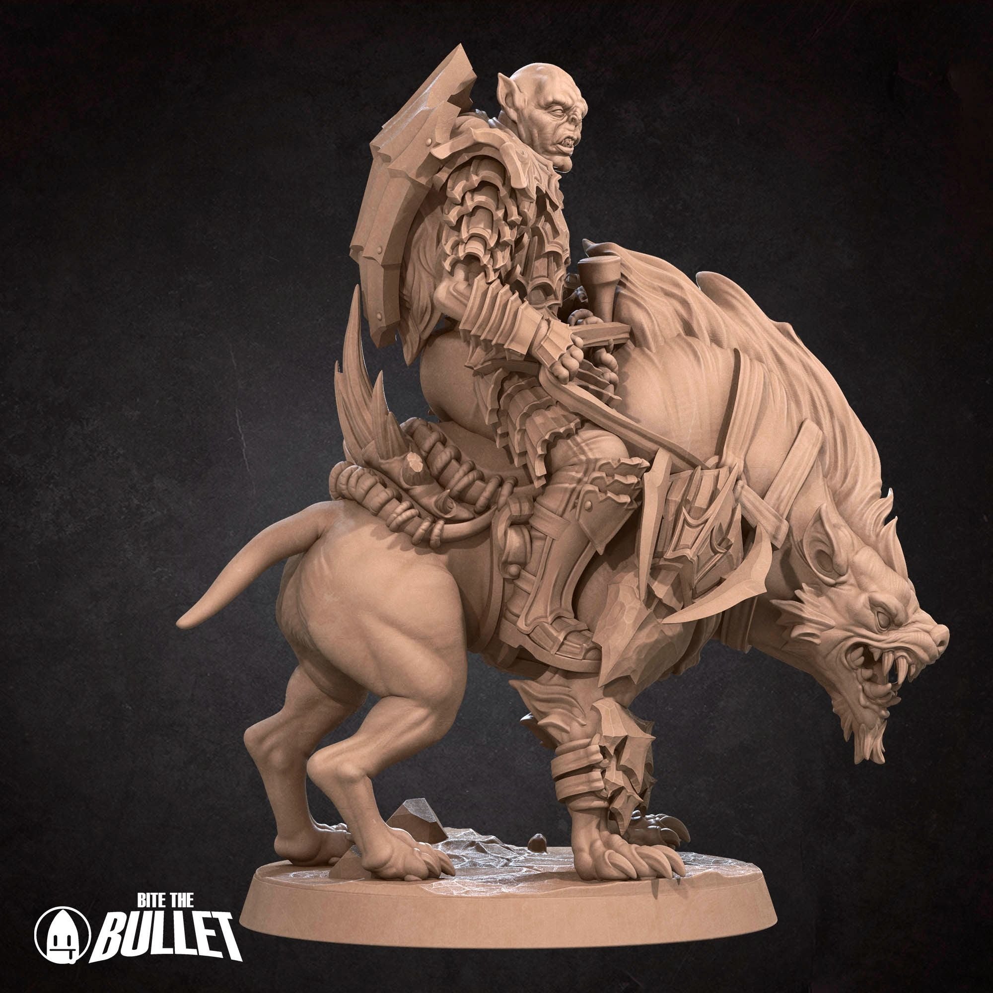 Orc Warg Rider Lieutenant - Bullet Rings: Evil- 3d Printed Miniature sculpted by Bite the Bullet