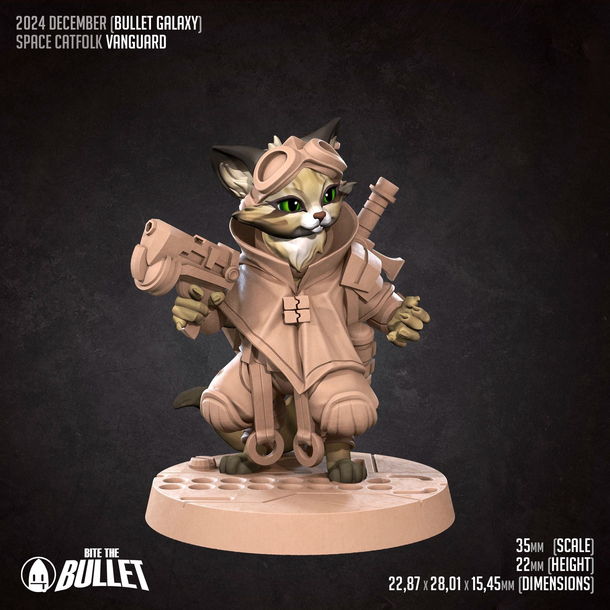 Space Catfolk Vanguard - Bullet Galaxy - 3d Printed Miniature sculpted by Bite the Bullet