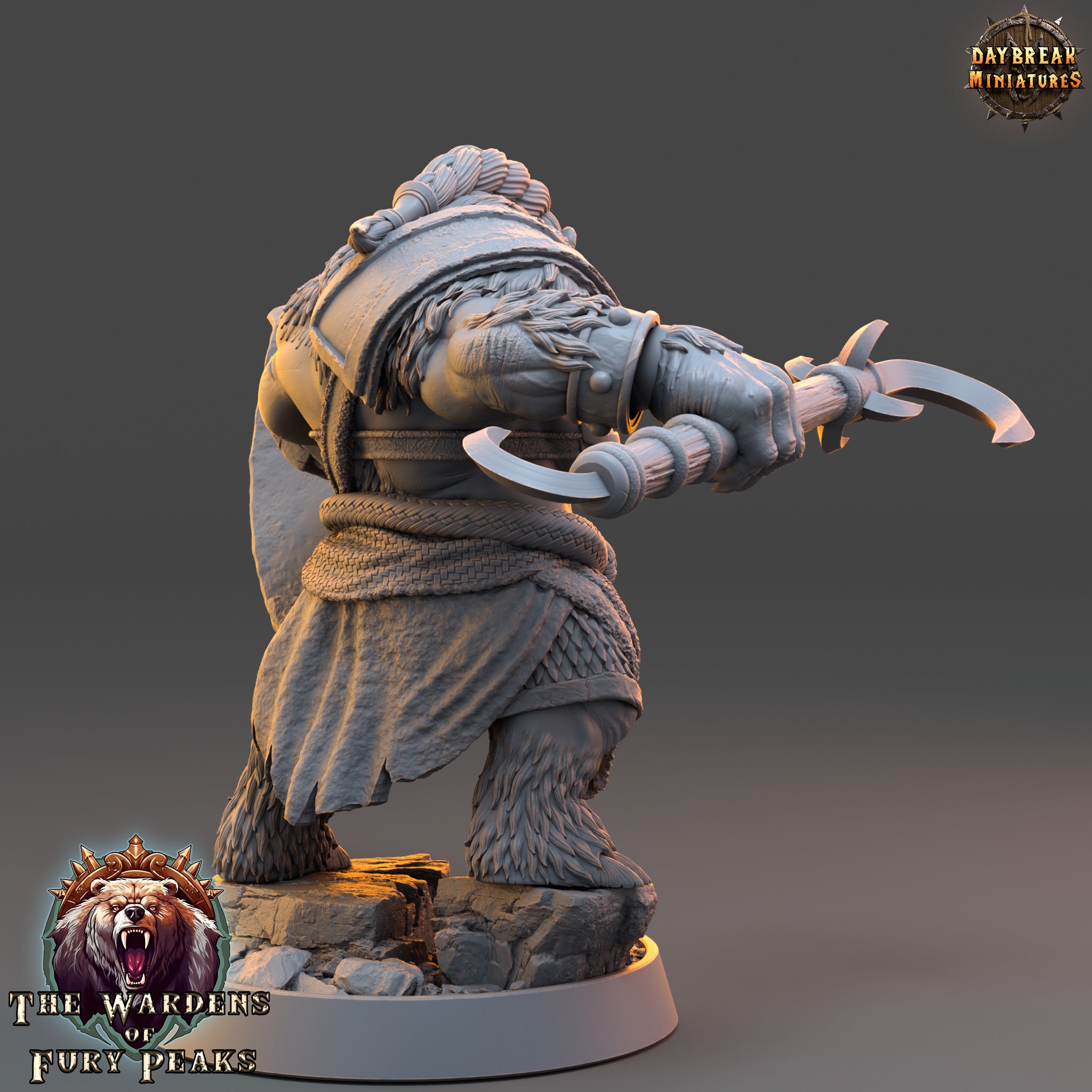 A 3D rendering of a warrior figure from the video game "The Warders of Fury Plate". The figure is holding a sword and appears to be in a fighting stance.
