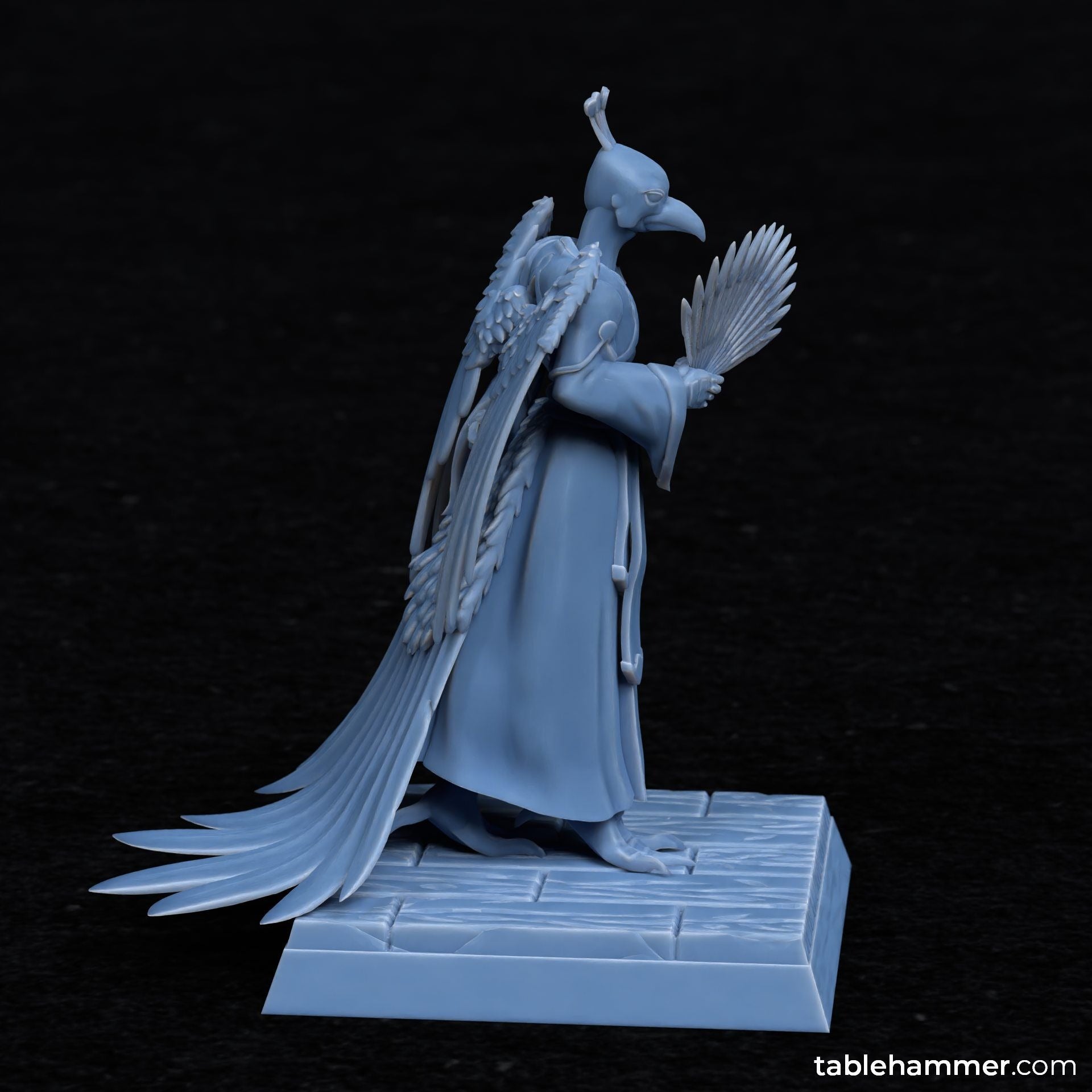 Shen-Kung the Featherer (bird folk monk with fan weapon) - 3d Printed Miniature Sculpted by Tablehammer