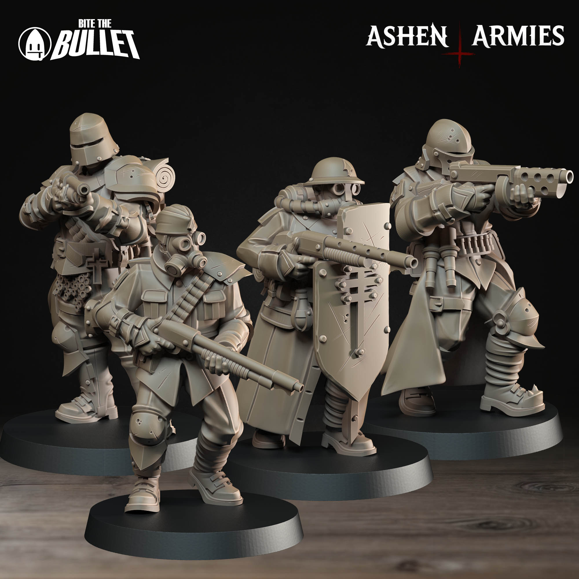 a group of toy soldiers with guns on a table