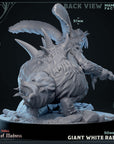 a statue of a giant white rabbit on a black background