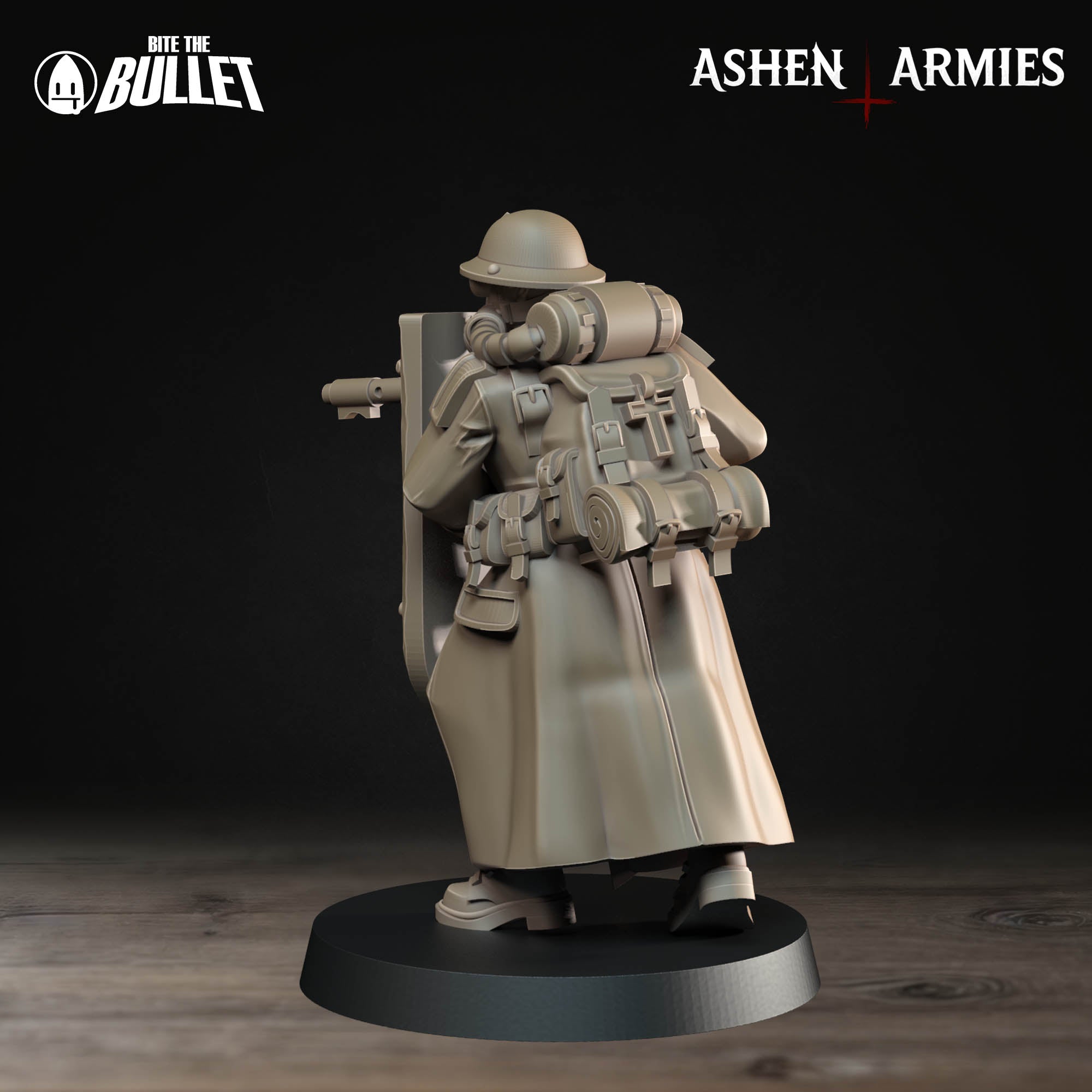 a statue of a soldier holding a machine gun